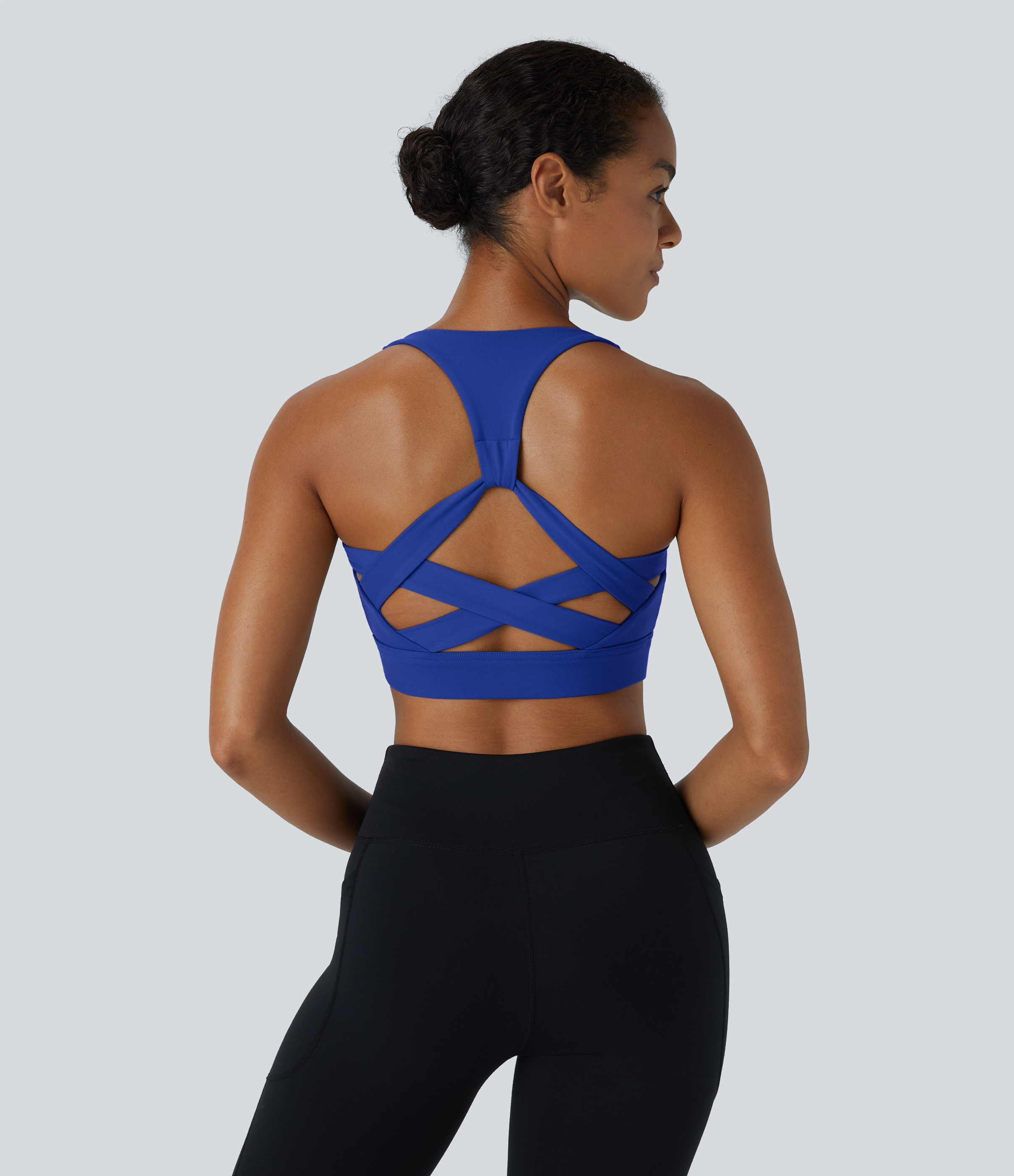 Halara Low Support Backless Racerback Crisscross Yoga Sports Bra  - Night Sky Blue - S push up bra strapless bra backless bra sticky bra 