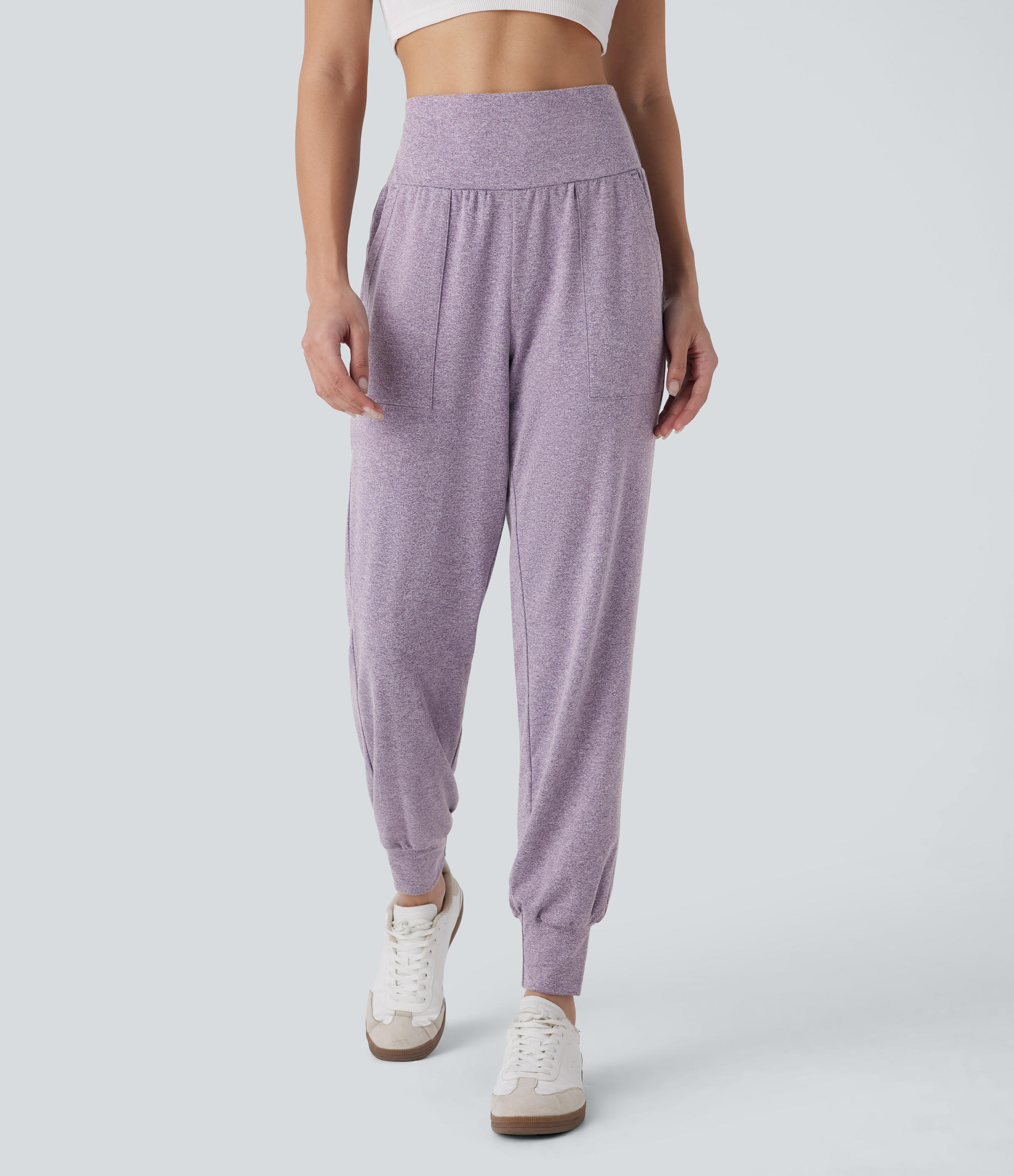 Halara High Waisted Side Pocket Casual Joggers  - Purple Ash Floral Yarn - XS(regular) 