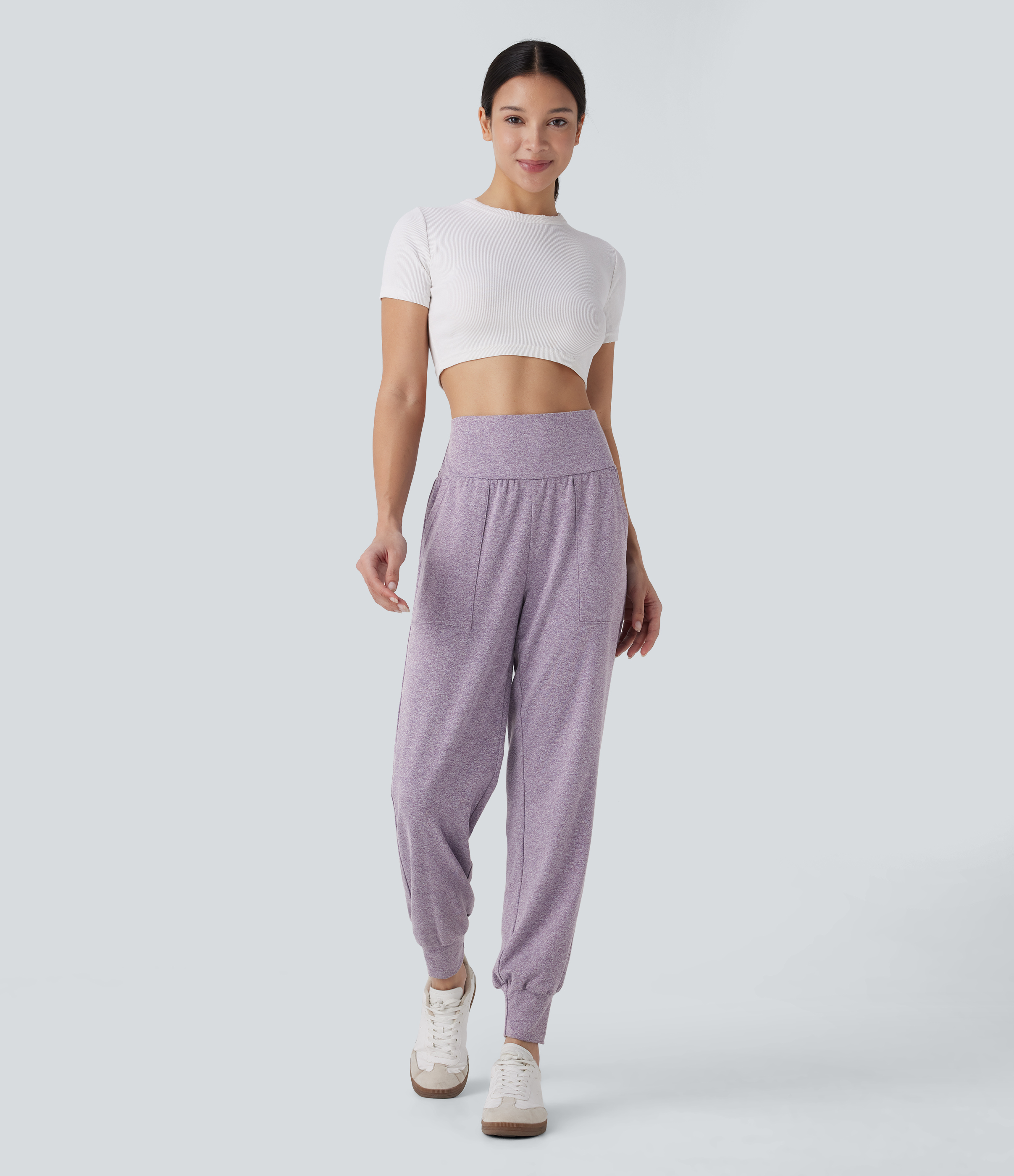Halara High Waisted Side Pocket Casual Joggers  - Purple Ash Floral Yarn - XS(regular) 