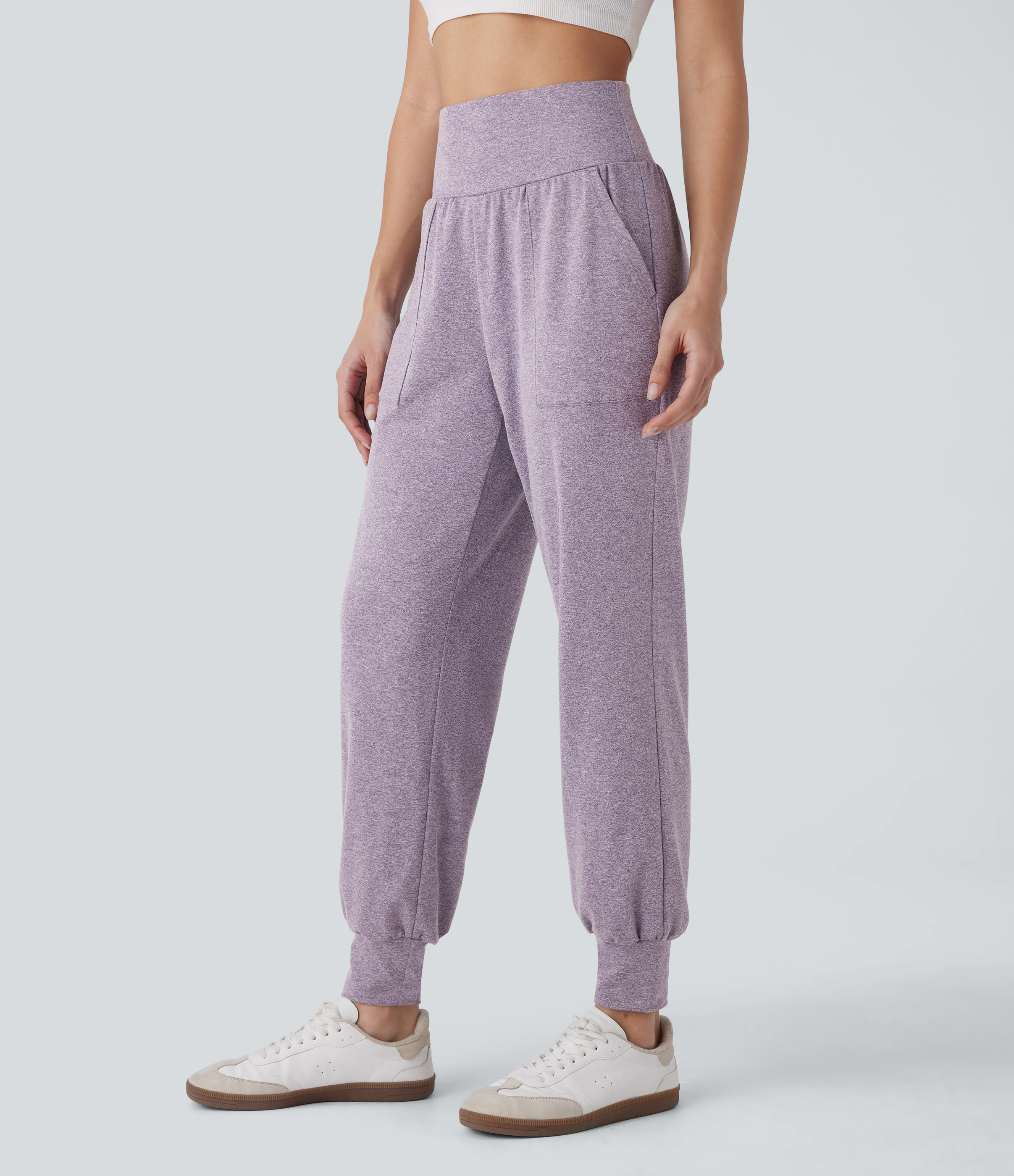 Halara High Waisted Side Pocket Casual Joggers  - Purple Ash Floral Yarn - XS(regular) 