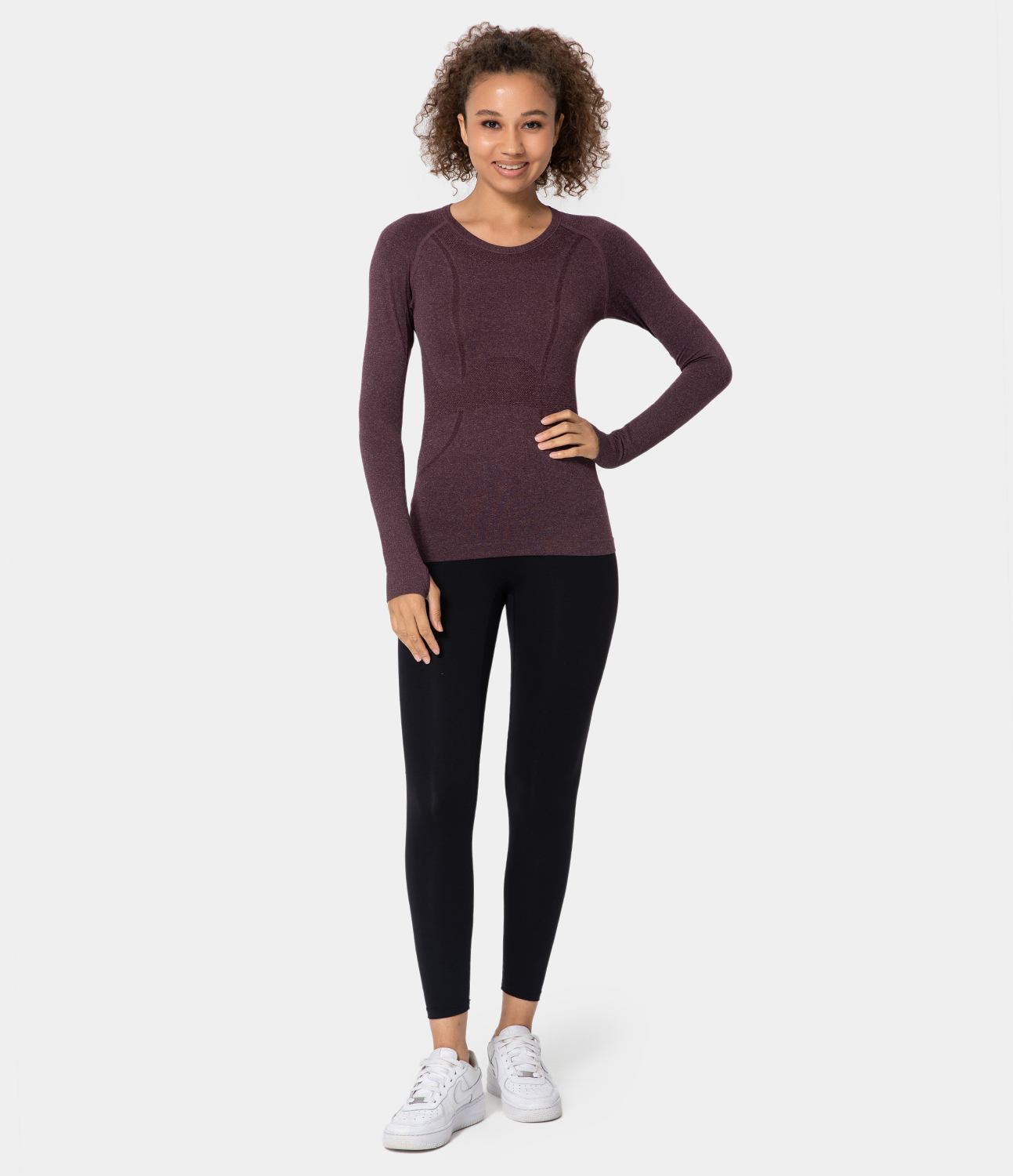 Halara Breathable Round Neck Thumb Hole Sports Top  - Jam - M 