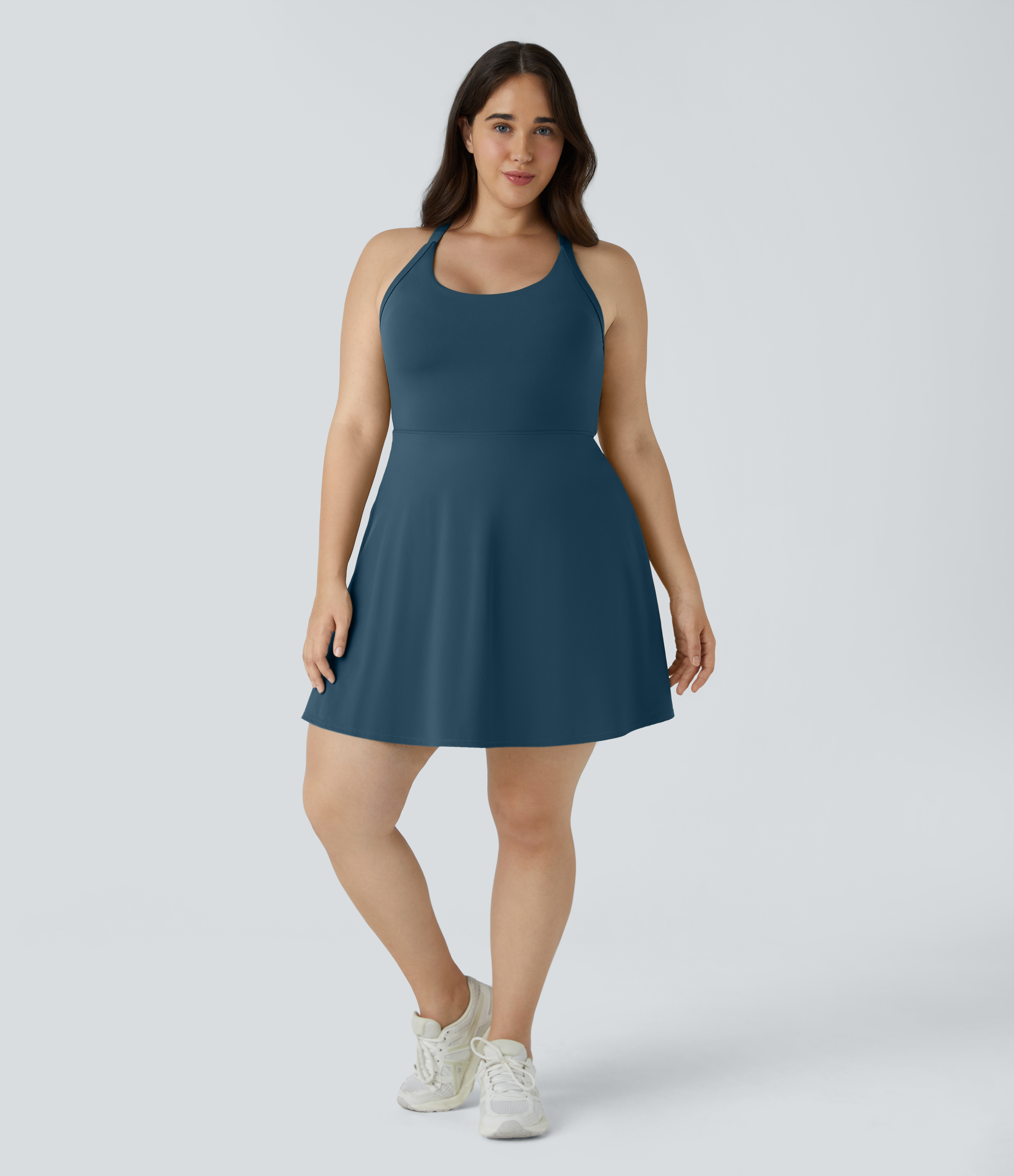 Halara Backless Cut Out Twisted Side Pocket 2-in-1 Plus Size Barre Ballet Dance Dress  - Majolica Blue - 3X 