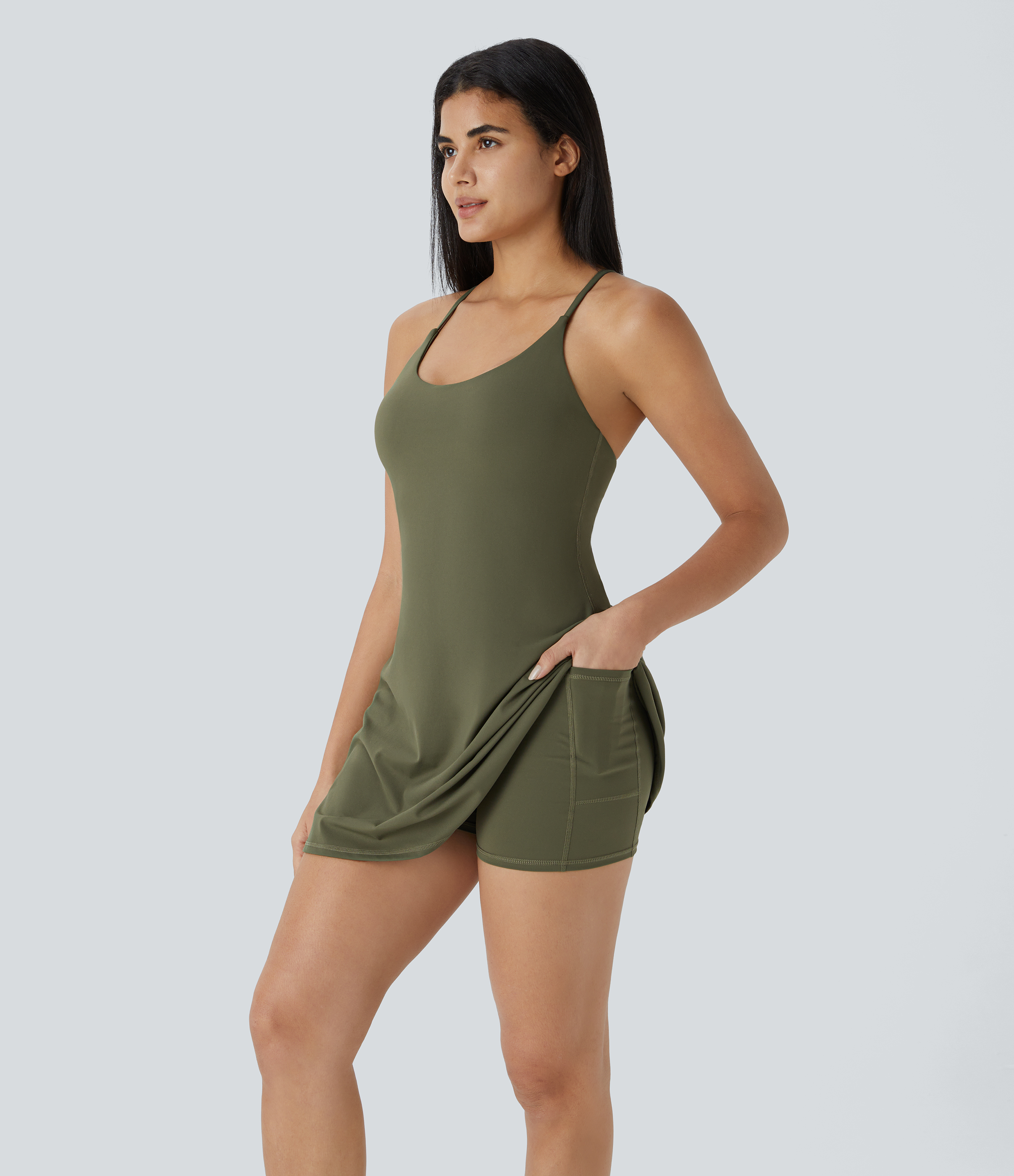 Halara SoftlyZero Plush Backless Active Dress Workout Dress - Grass Grey Green