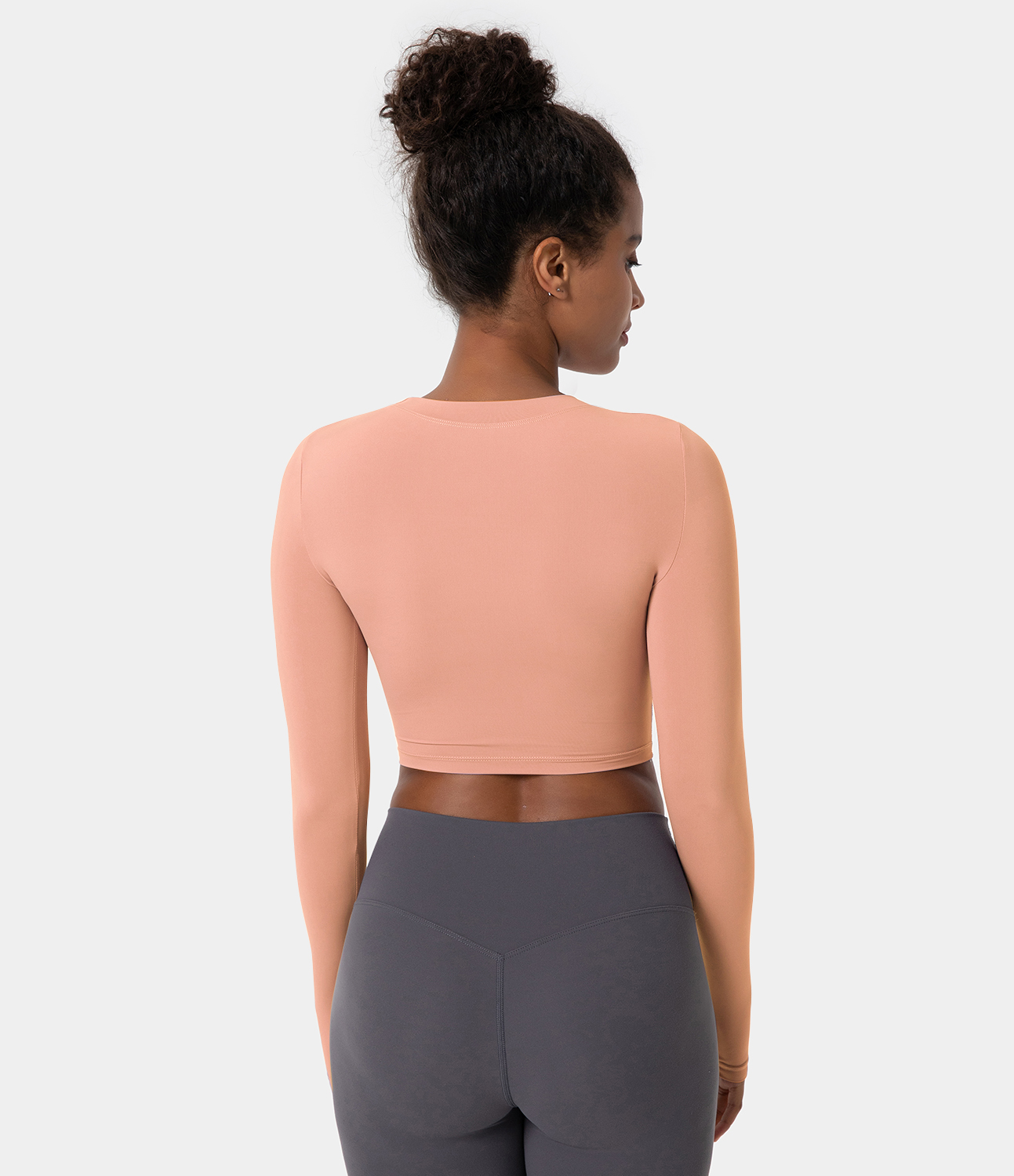 Halara Crew Neck Thumb Hole Cut Out Cropped Sports Top  - Pastel Red - S 