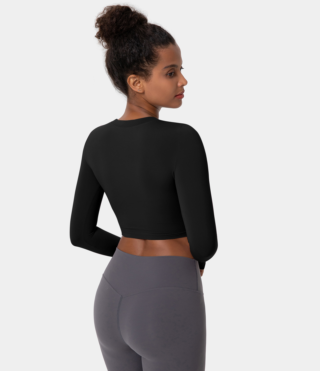Halara Crew Neck Thumb Hole Cut Out Cropped Sports Top  - Black - L 