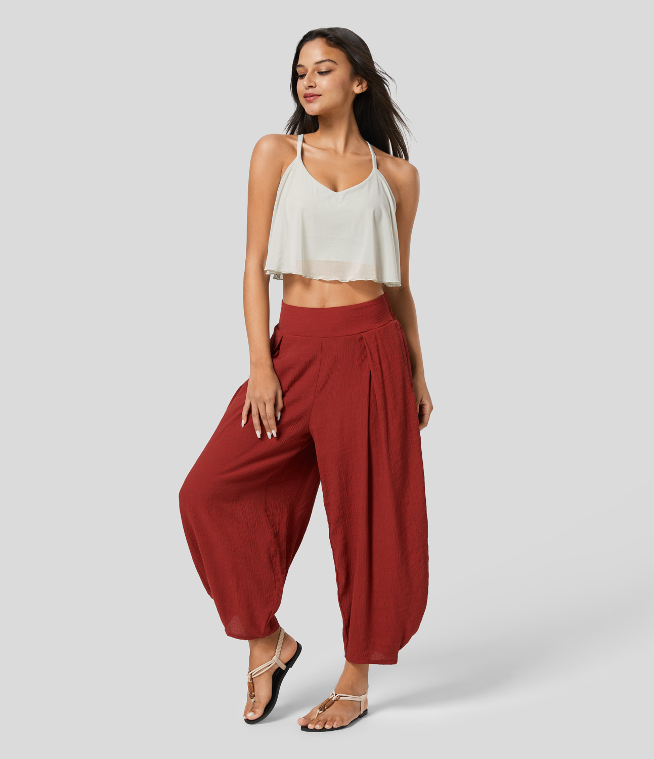 Halara Crisscross Backless Contrast Mesh Cropped Yoga Cami Top Tank Top - White Onyx - M golf tops halter top tunic tops sleeveless tops 