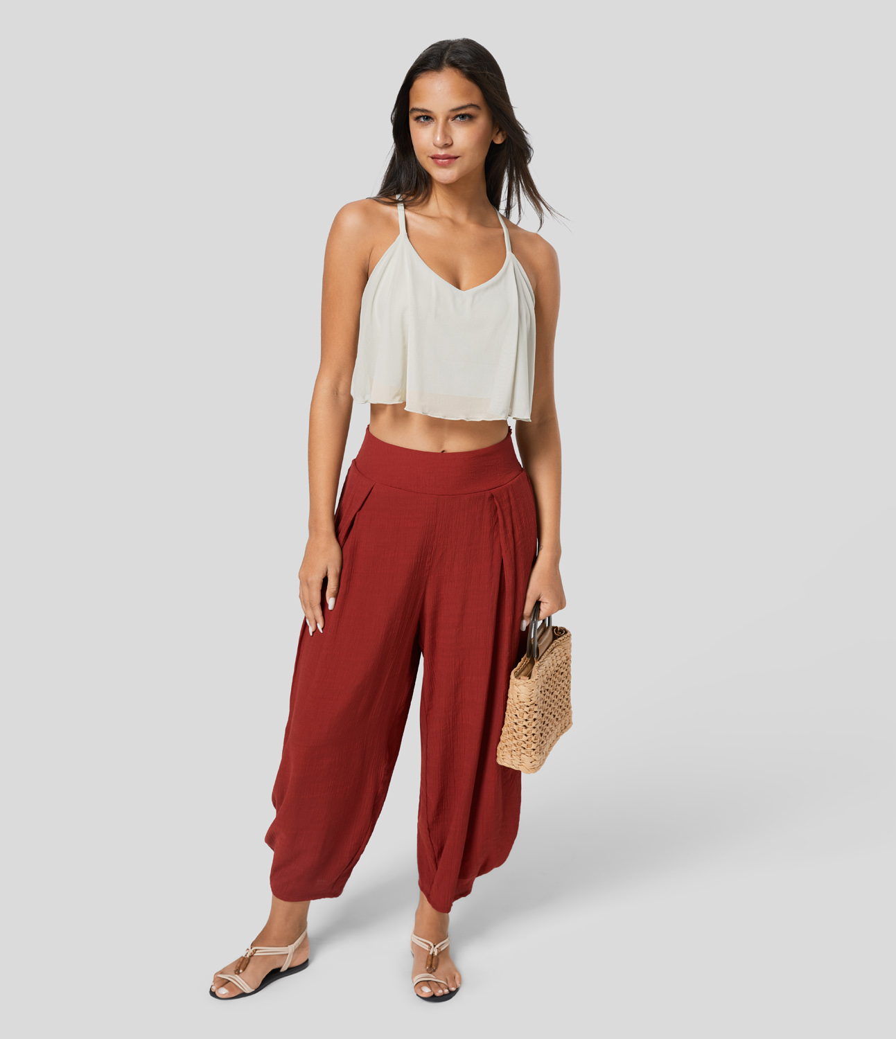 Halara Crisscross Backless Contrast Mesh Cropped Yoga Cami Top Tank Top - White Onyx - M golf tops halter top tunic tops sleeveless tops 