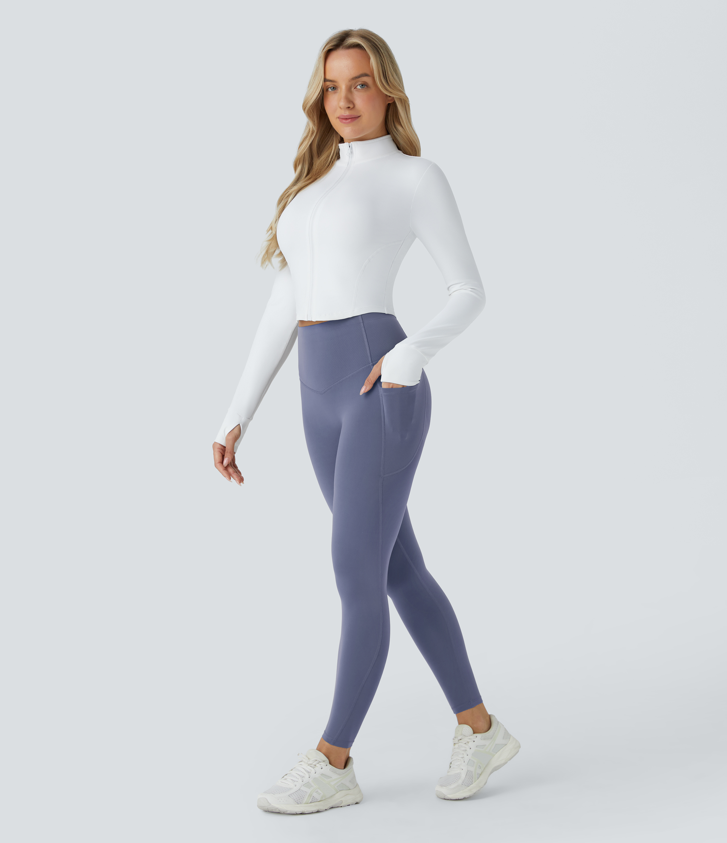 Halara SoCinched High Waisted Butt Lifting Tummy Control Side Pocket Shaping Workout UltraSculpt Leggings  - Silent Blue - XS(7/8) 