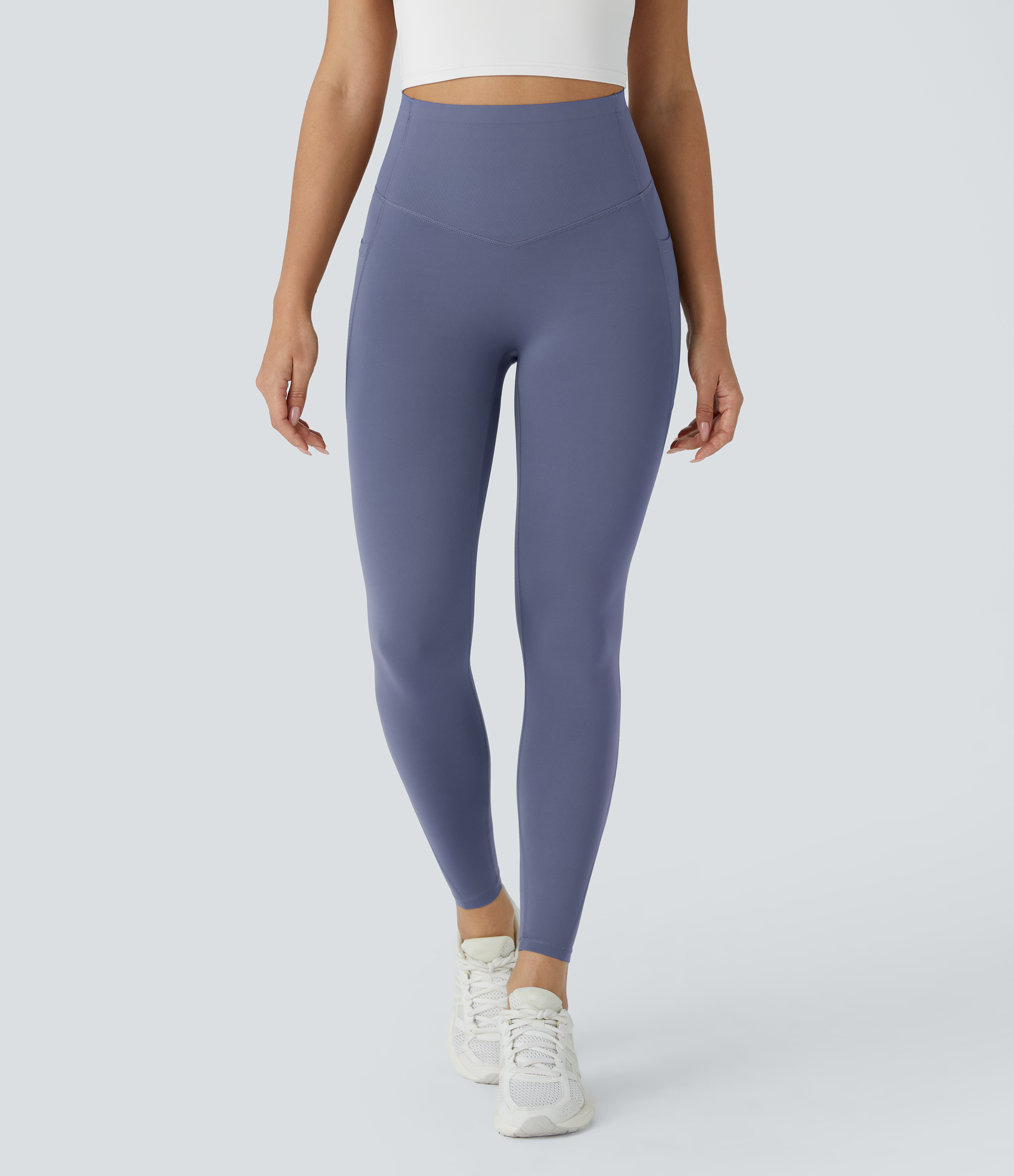 Halara SoCinched High Waisted Butt Lifting Tummy Control Side Pocket Shaping Workout UltraSculpt Leggings  - Silent Blue - XS(7/8) 