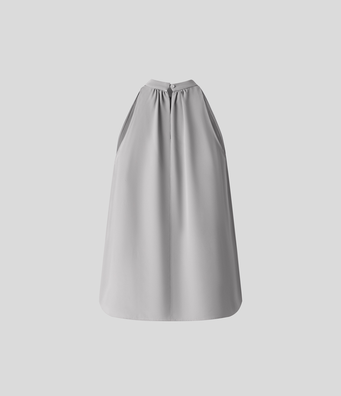 Halara Keyhole Back Halter Plicated Sleeveless Curved Hem Work Blouse  - Sandalwood Grey - L 