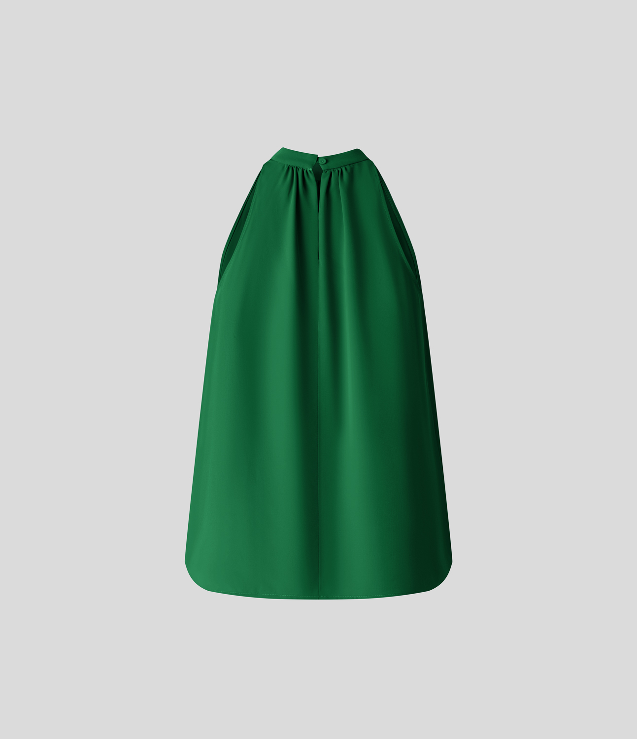 Halara Keyhole Back Halter Plicated Sleeveless Curved Hem Work Blouse  - Abundant Green - XS 
