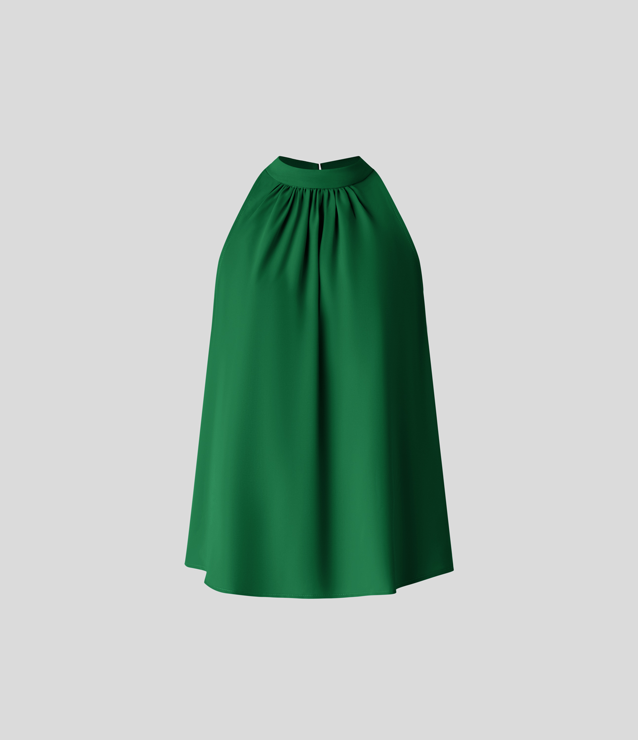 Halara Keyhole Back Halter Plicated Sleeveless Curved Hem Work Blouse  - Abundant Green - XS 