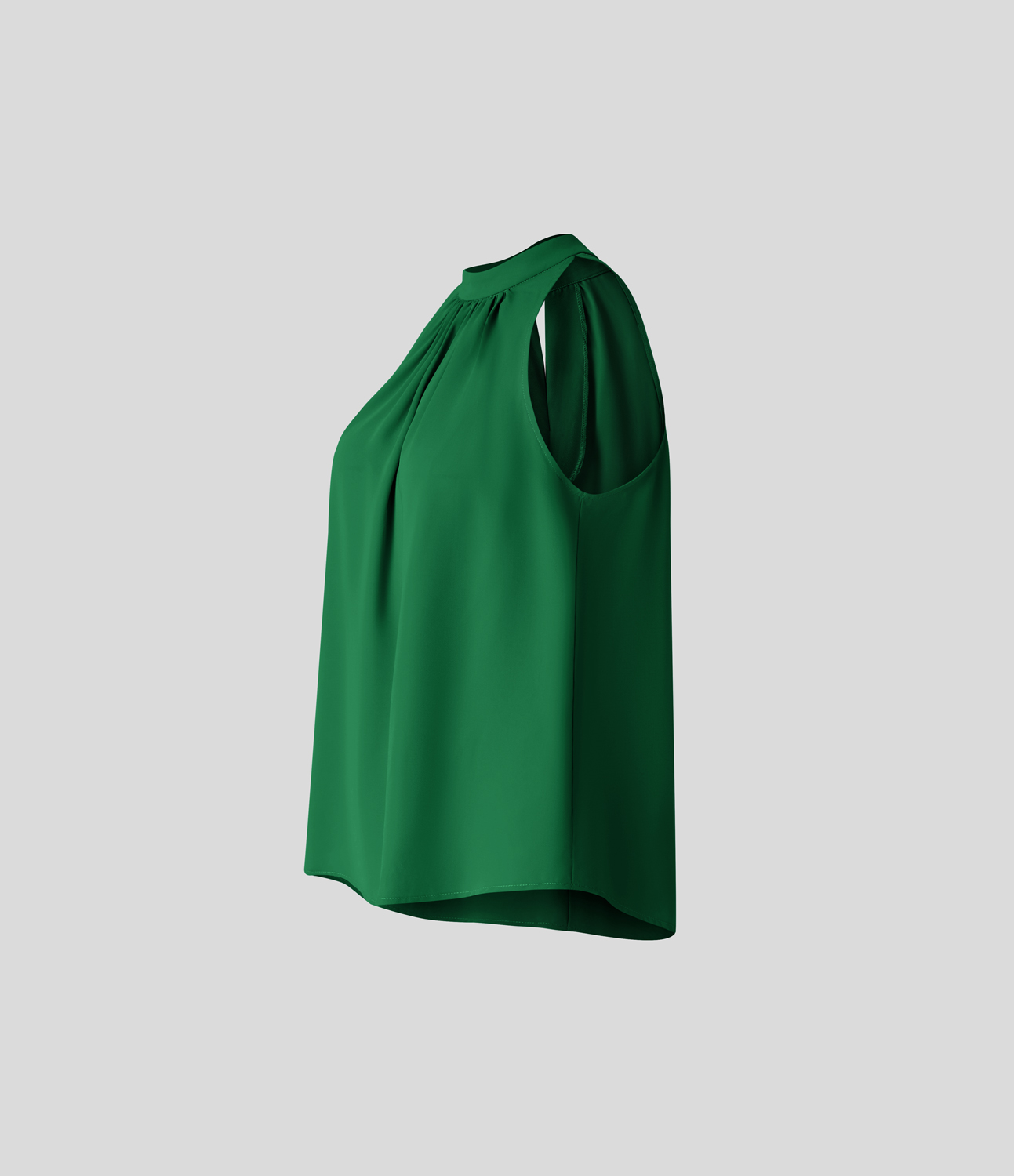 Halara Keyhole Back Halter Plicated Sleeveless Curved Hem Work Blouse  - Abundant Green - XS 