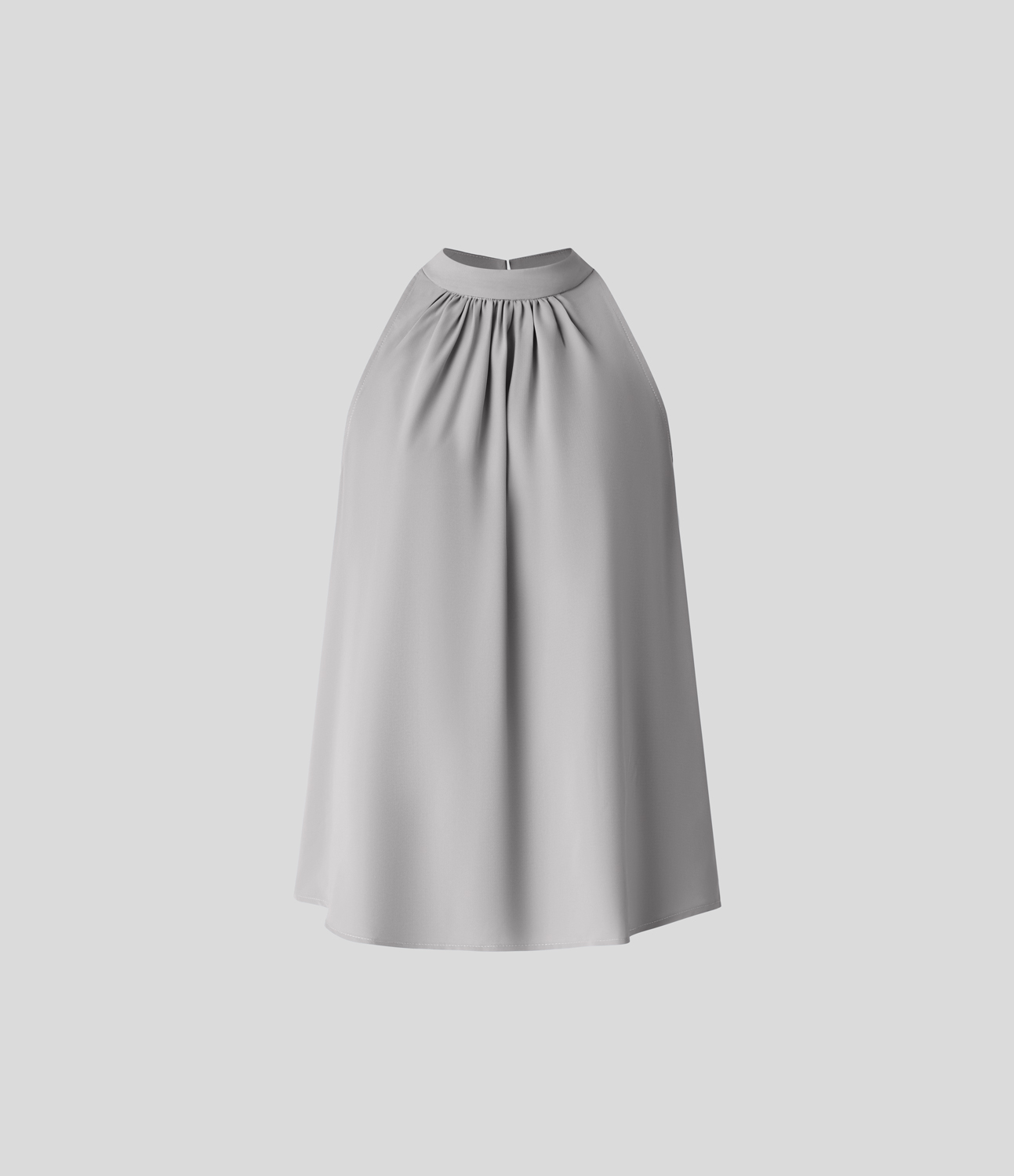 Halara Keyhole Back Halter Plicated Sleeveless Curved Hem Work Blouse  - Sandalwood Grey - L 