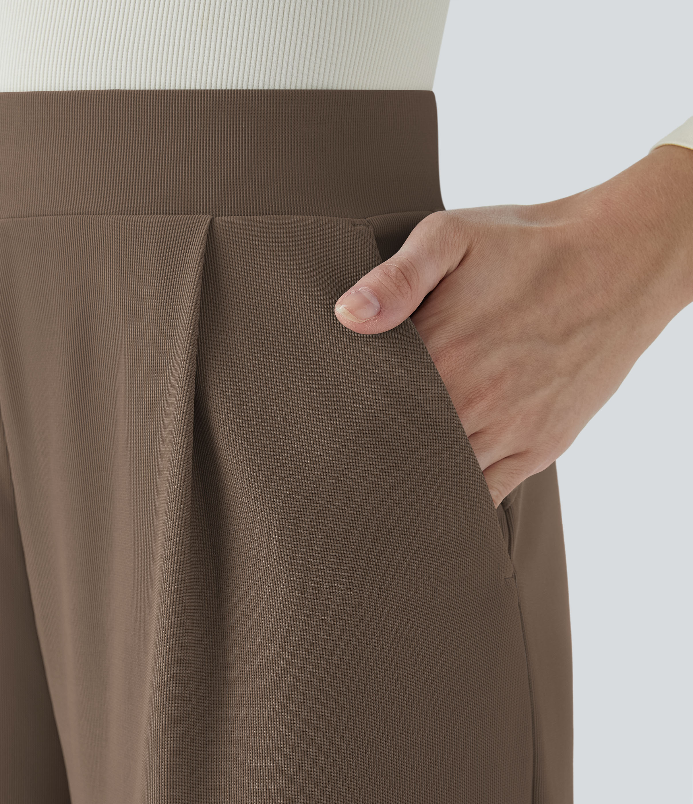 Halara Halara Flexв„ў High Waisted Body Sculpt Waist-Slimming Side Pocket Wide Leg Micro Waffle Work Pants  - Shitake - M(tall) sweatpants 