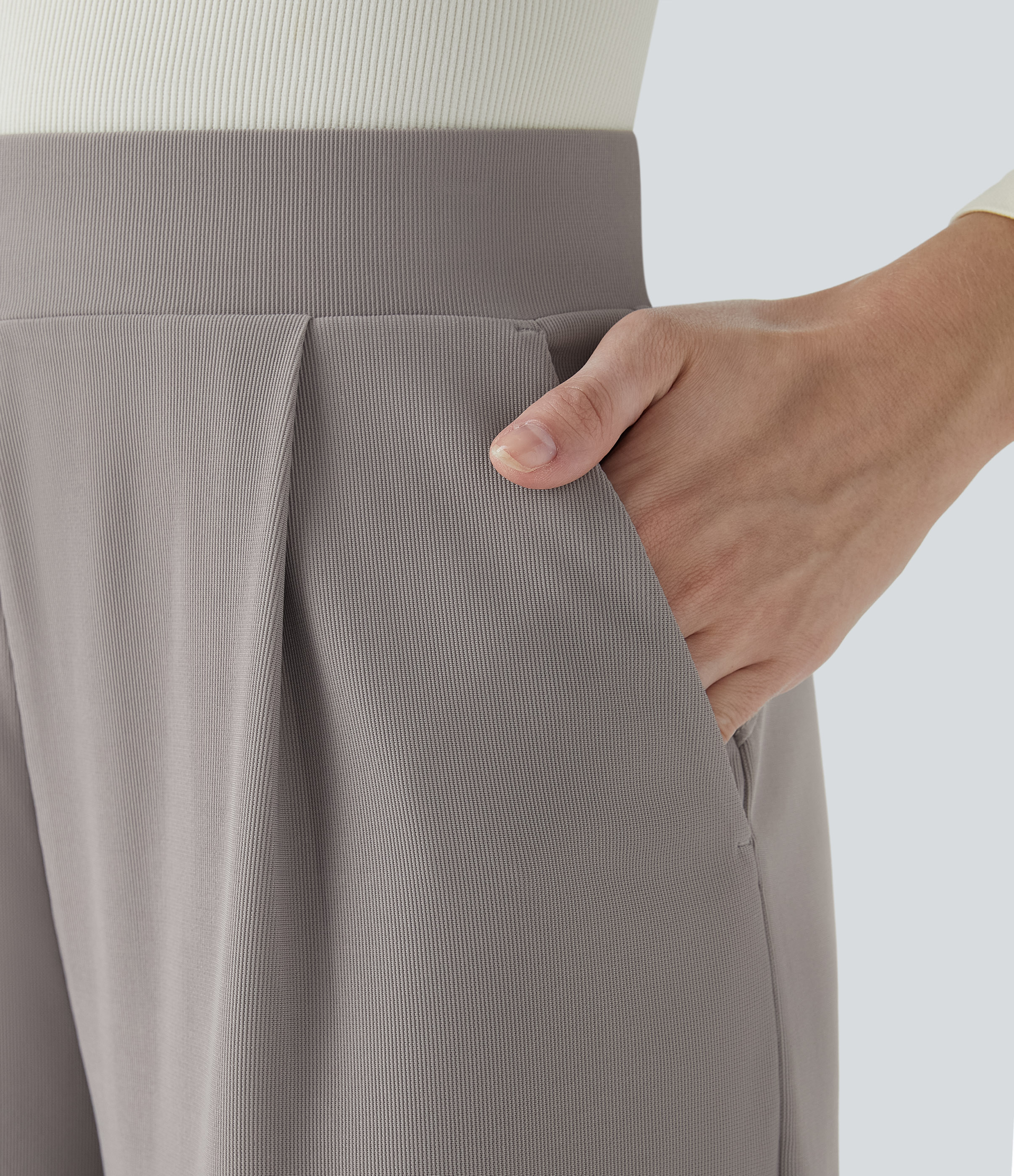 Halara Halara Flexв„ў High Waisted Body Sculpt Waist-Slimming Side Pocket Wide Leg Micro Waffle Work Pants  - Satellite - M(tall) sweatpants 