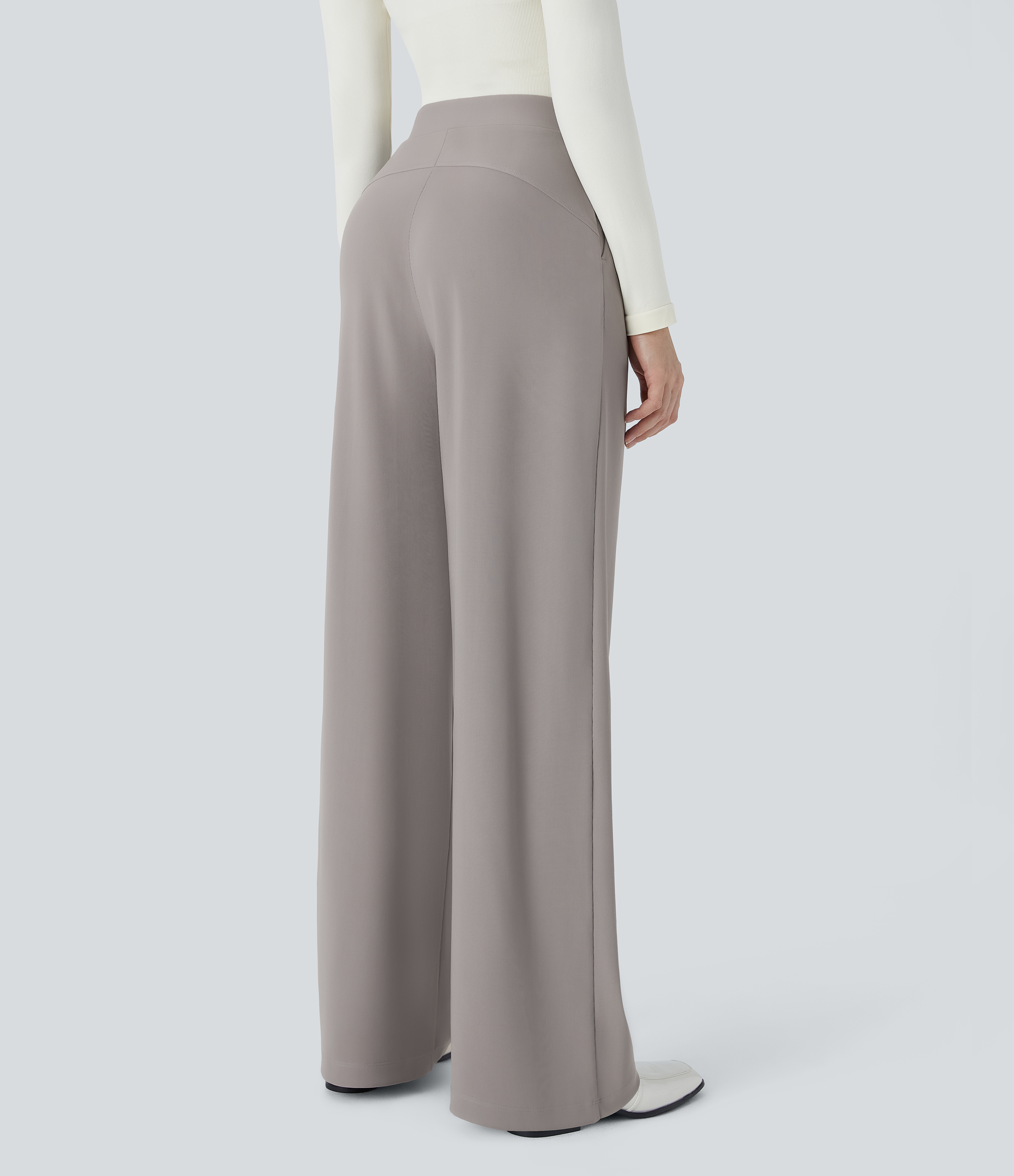 Halara Halara Flexв„ў High Waisted Body Sculpt Waist-Slimming Side Pocket Wide Leg Micro Waffle Work Pants  - Satellite - M(tall) sweatpants 