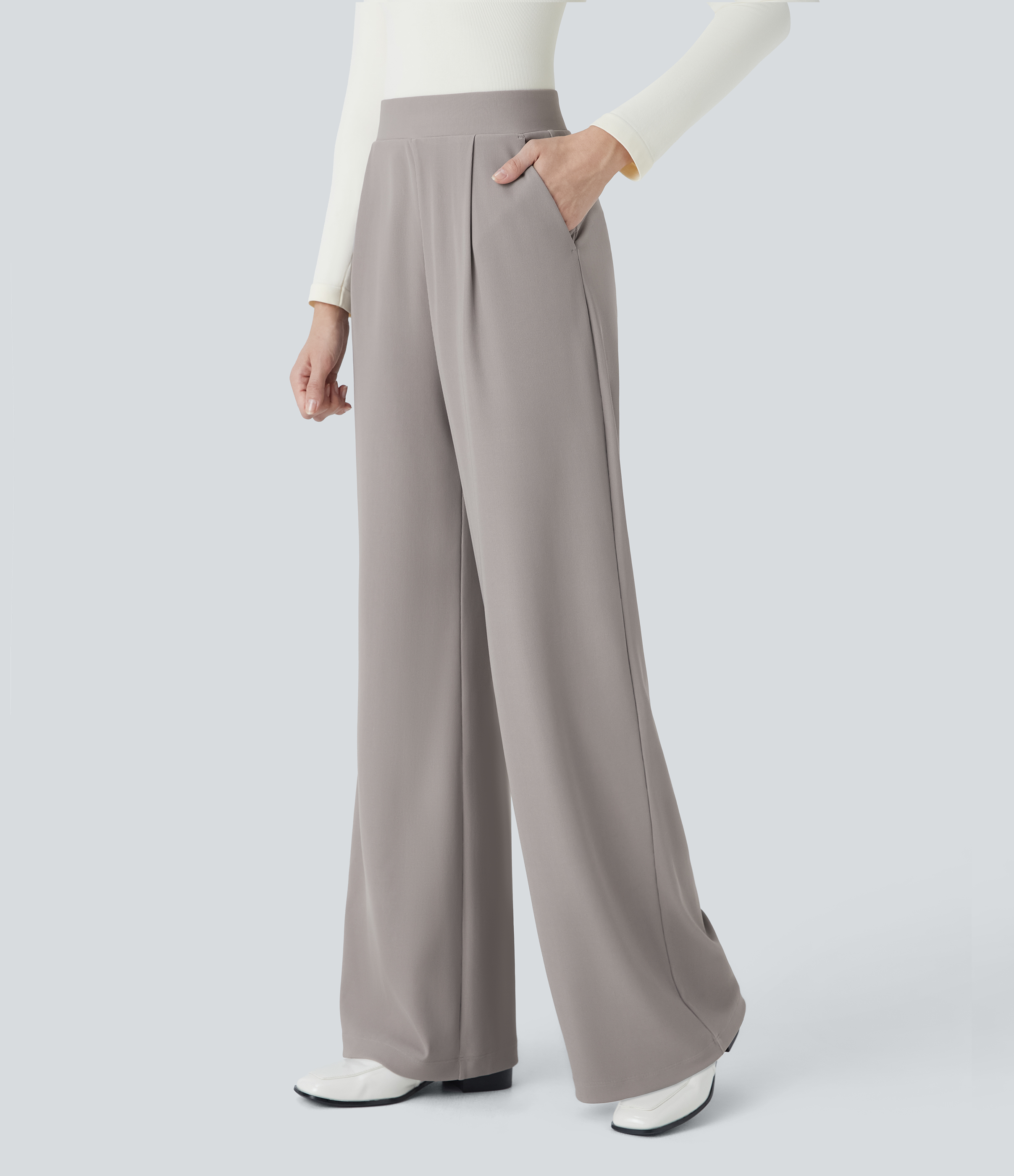 Halara Halara Flexв„ў High Waisted Body Sculpt Waist-Slimming Side Pocket Wide Leg Micro Waffle Work Pants  - Satellite - M(tall) sweatpants 