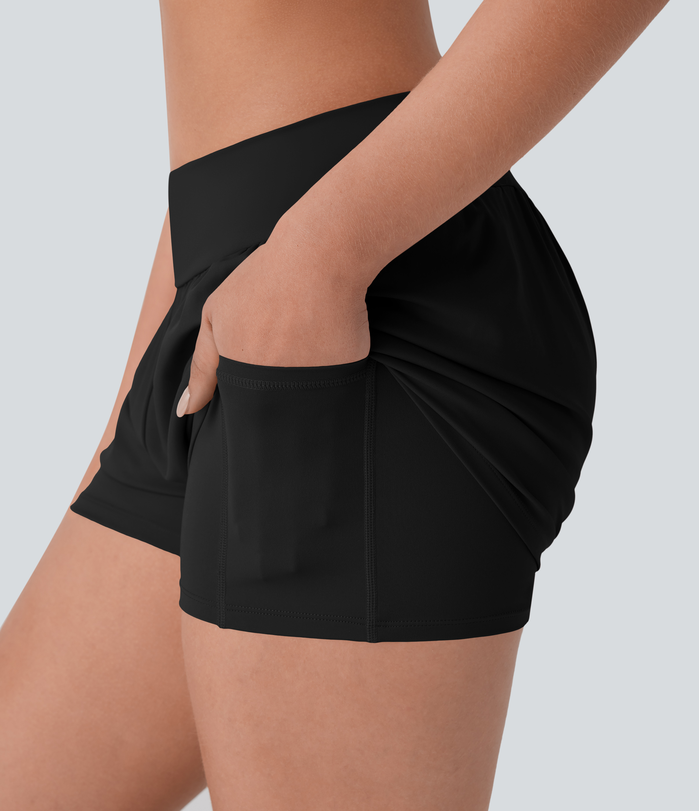 Halara Softlyzeroв„ў Airy Low Rise Inside Drawstring Back Pocket & Side Hidden Pocket 2-in-1 Cool Touch Yoga Shorts Gym Short - Black - XS 
