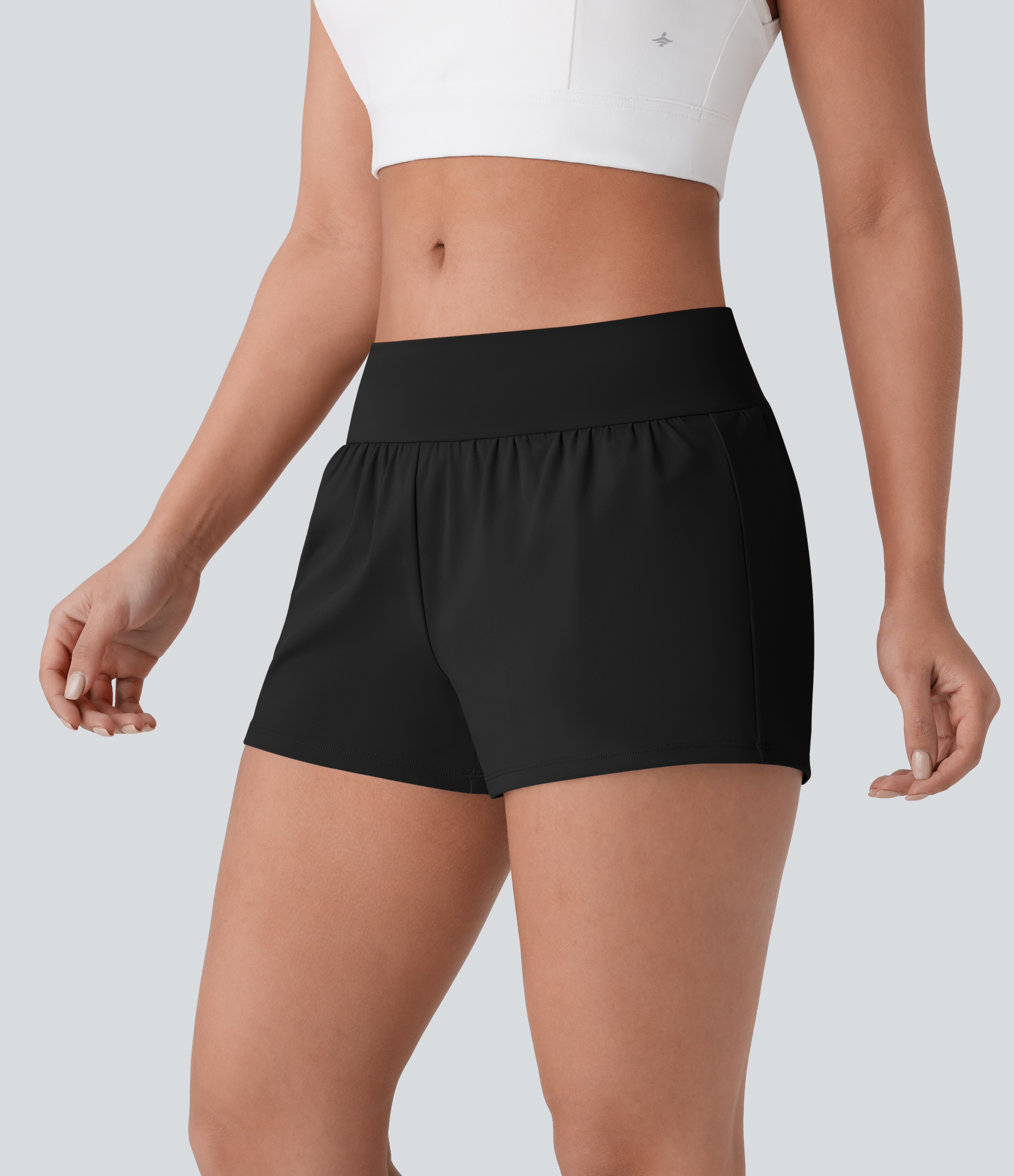 Halara Softlyzeroв„ў Airy Low Rise Inside Drawstring Back Pocket & Side Hidden Pocket 2-in-1 Cool Touch Yoga Shorts Gym Short - Black - XS 