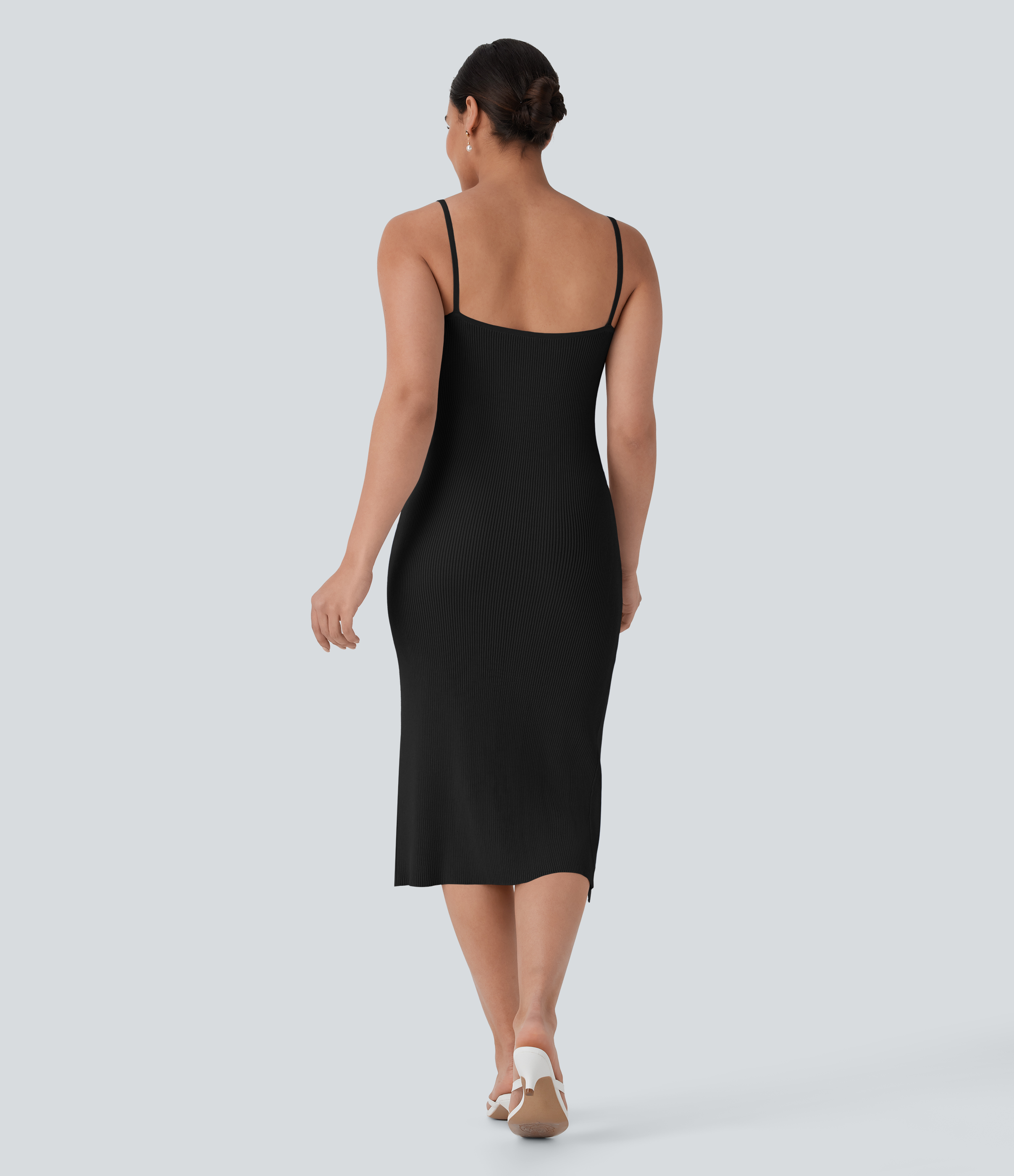 Halara Backless Bodycon Split Midi Resort Slip Sweater Dress  - Black - S 