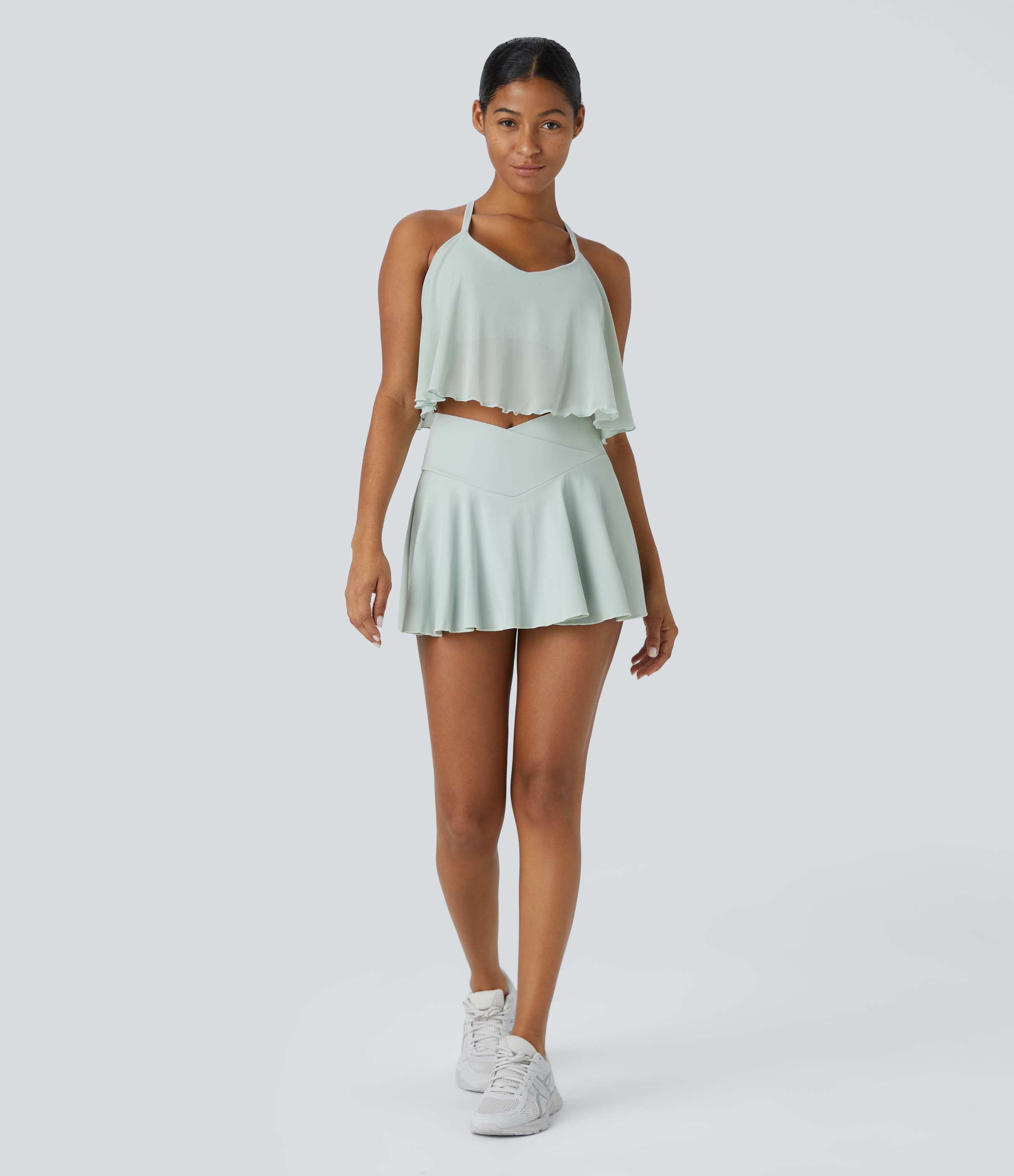 Halara Crisscross Backless Contrast Mesh Cropped Yoga Cami Top Tank Top - Spa Blue - S golf tops halter top tunic tops sleeveless tops 