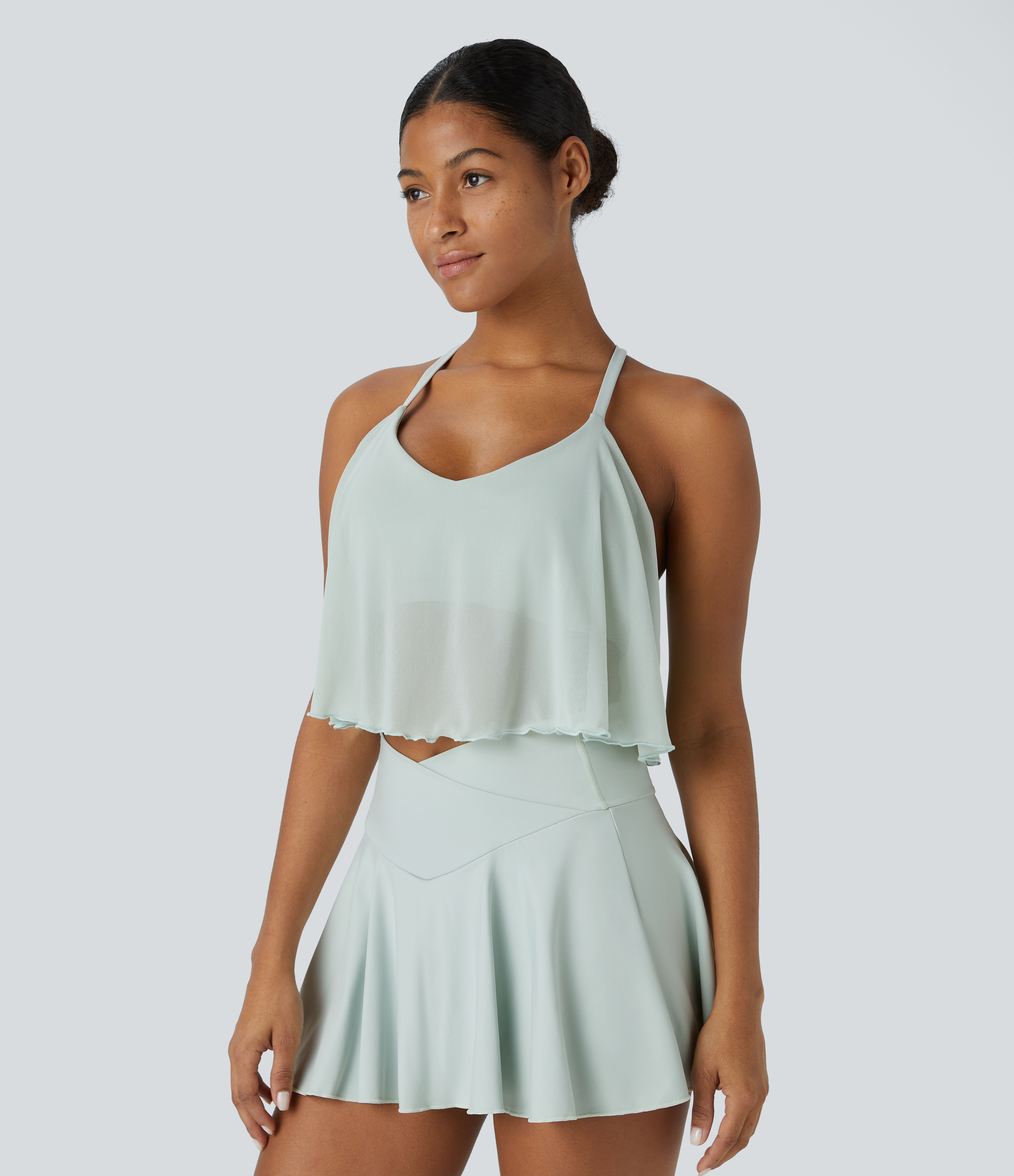 Halara Crisscross Backless Contrast Mesh Cropped Yoga Cami Top Tank Top - Spa Blue - S golf tops halter top tunic tops sleeveless tops 
