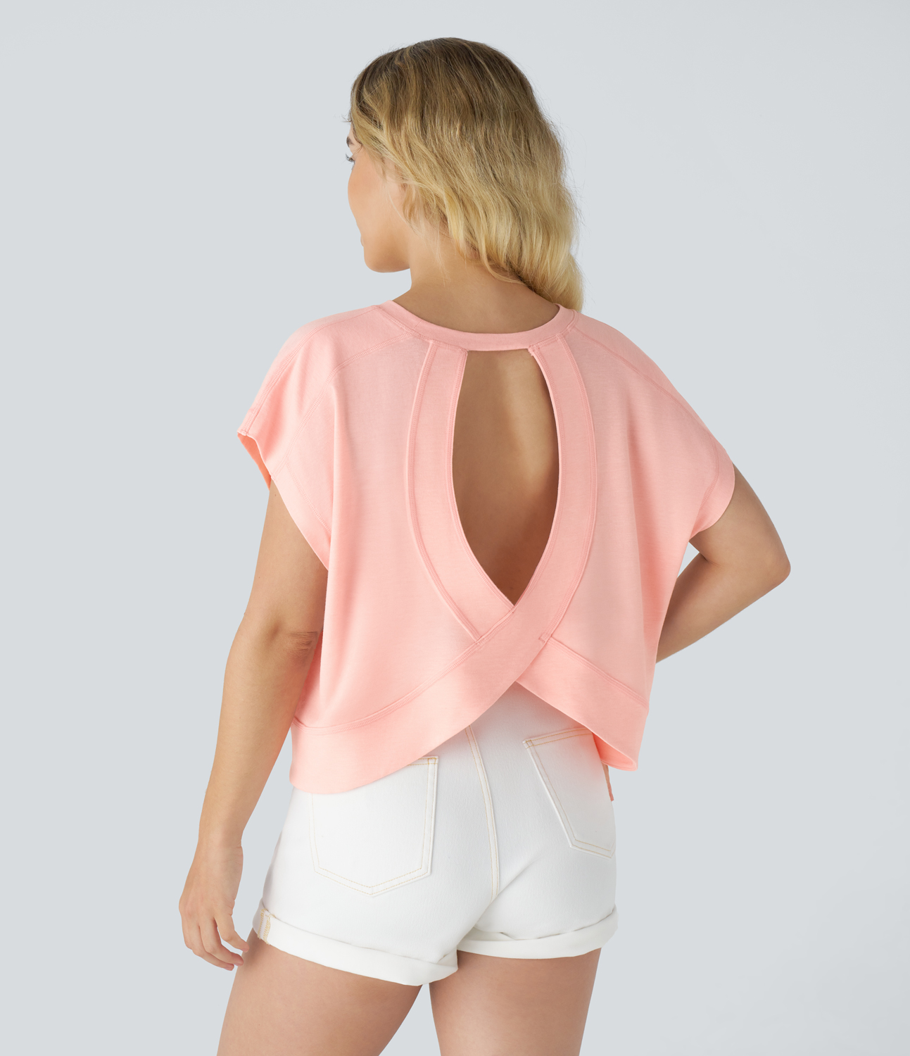 Halara Cut Out Backless Crossover Hem Batwing Cap Sleeve Resort Top Tank Top - Creole Pink Floral Yarn - L golf tops halter top tunic tops 