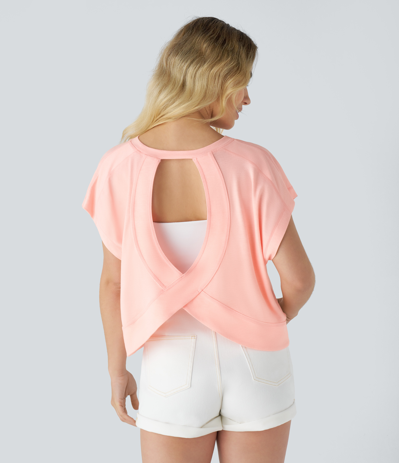 Halara Cut Out Backless Crossover Hem Batwing Cap Sleeve Resort Top Tank Top - Creole Pink Floral Yarn - L golf tops halter top tunic tops 