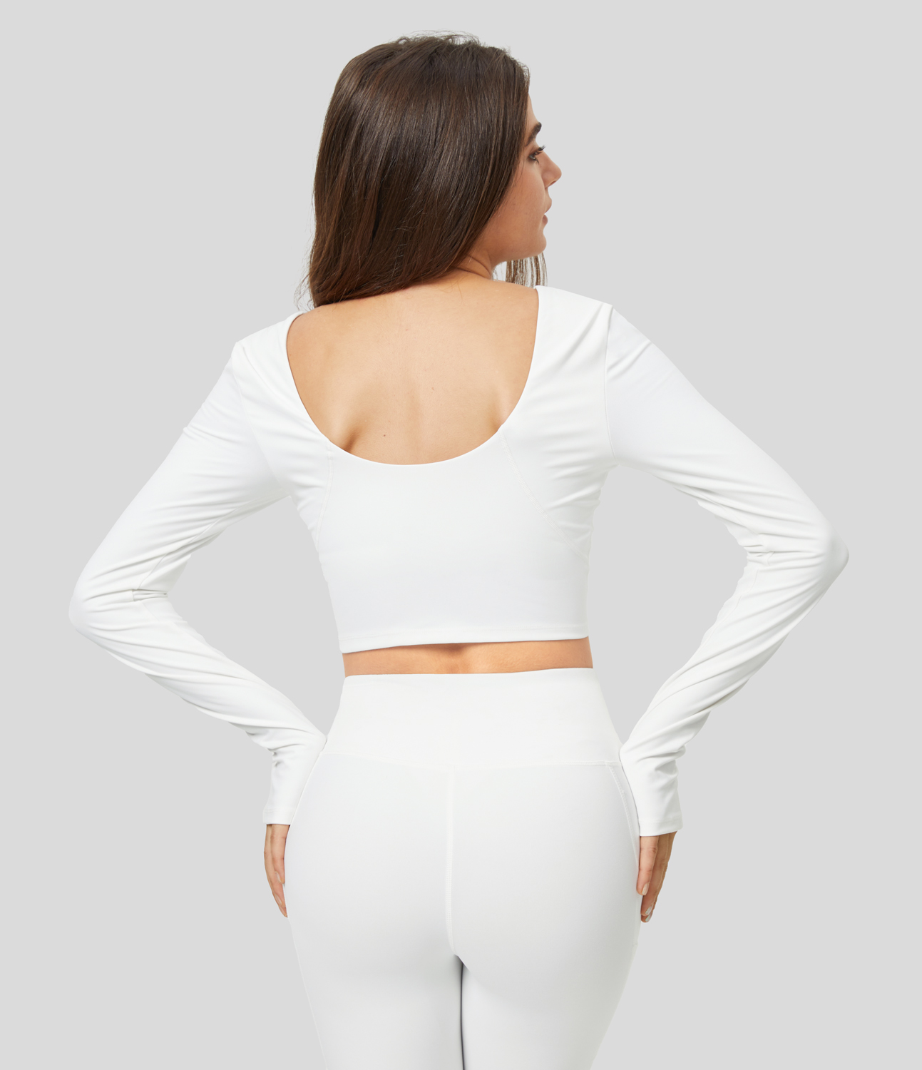 Halara Padded V Neck Backless Thumb Hole Cropped Yoga Sports Top  - White - S 
