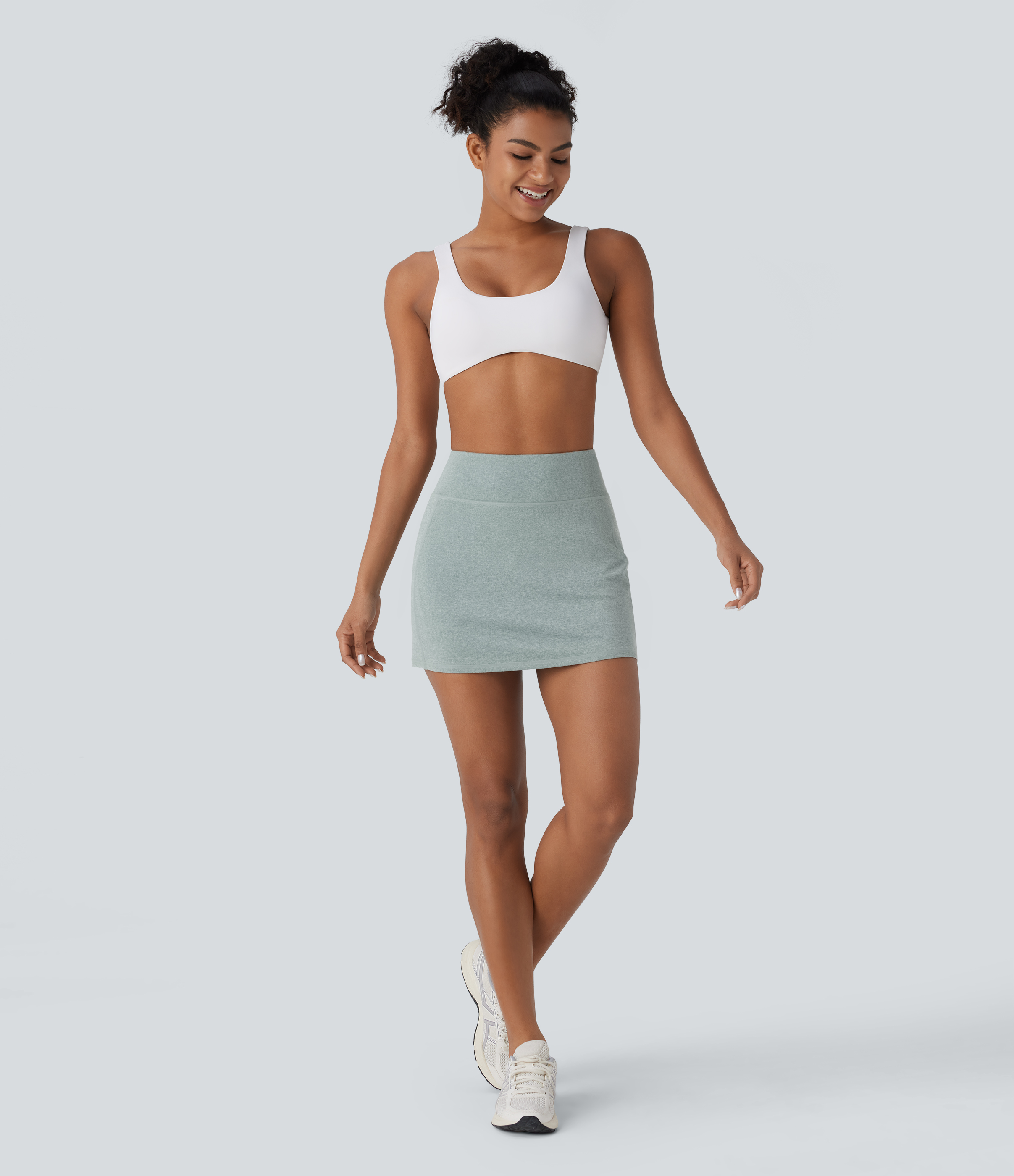 Halara High Waisted 2-in-1 Side Pocket Mini Pickleball Skirt  - Mottled Pine Green - S(regular) midi skirt a line skirt golfing skirt 
