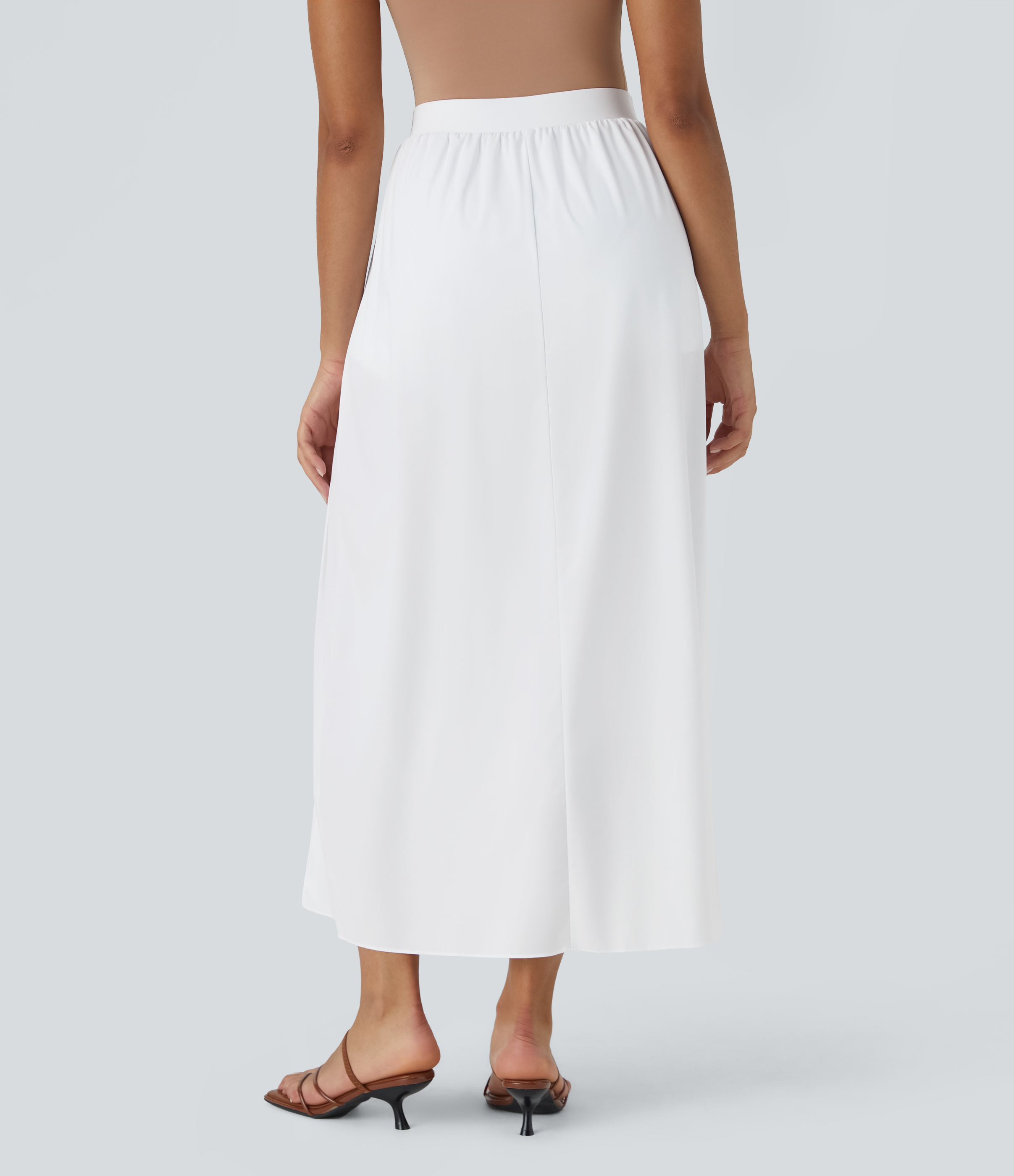 Halara Breezefulв„ў High Waisted Tie Front Plicated Split Flowy 2-in-1 Maxi Quick Dry Casual Skirt  - White - S(regular) 