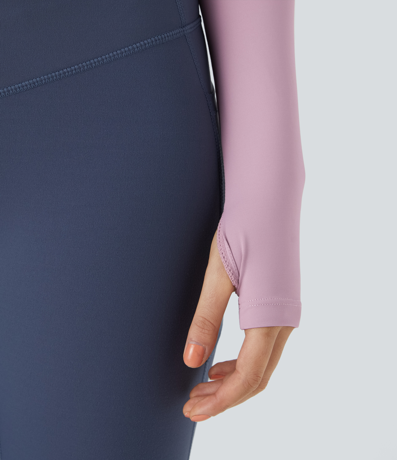 Halara Crew Neck Thumb Hole Cut Out Cropped Sports Top  - Lilac Purple - S 