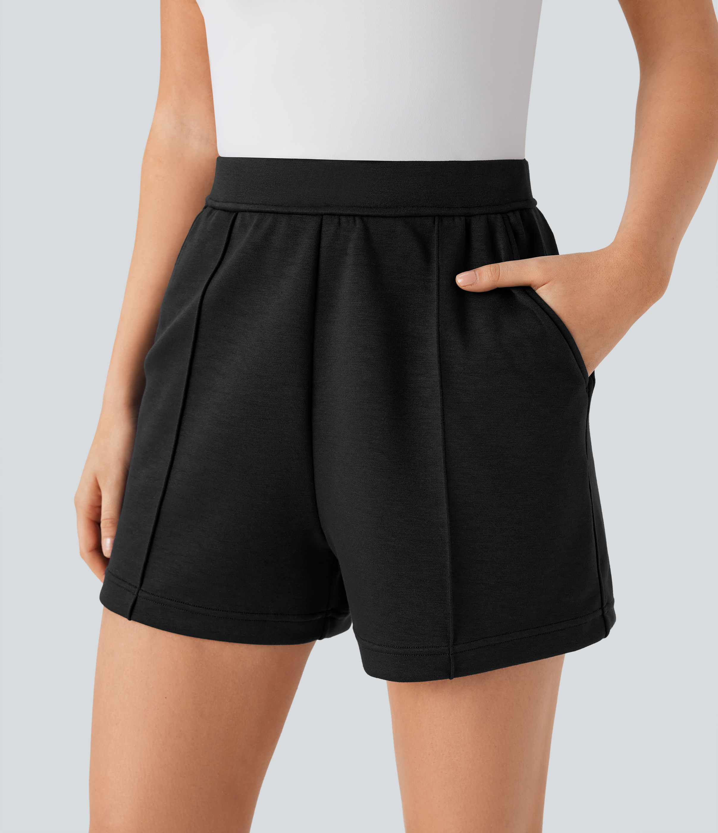 Halara High Waisted Side Pocket Work Shorts  - Black - L booty shorts compression shorts yoga shorts 