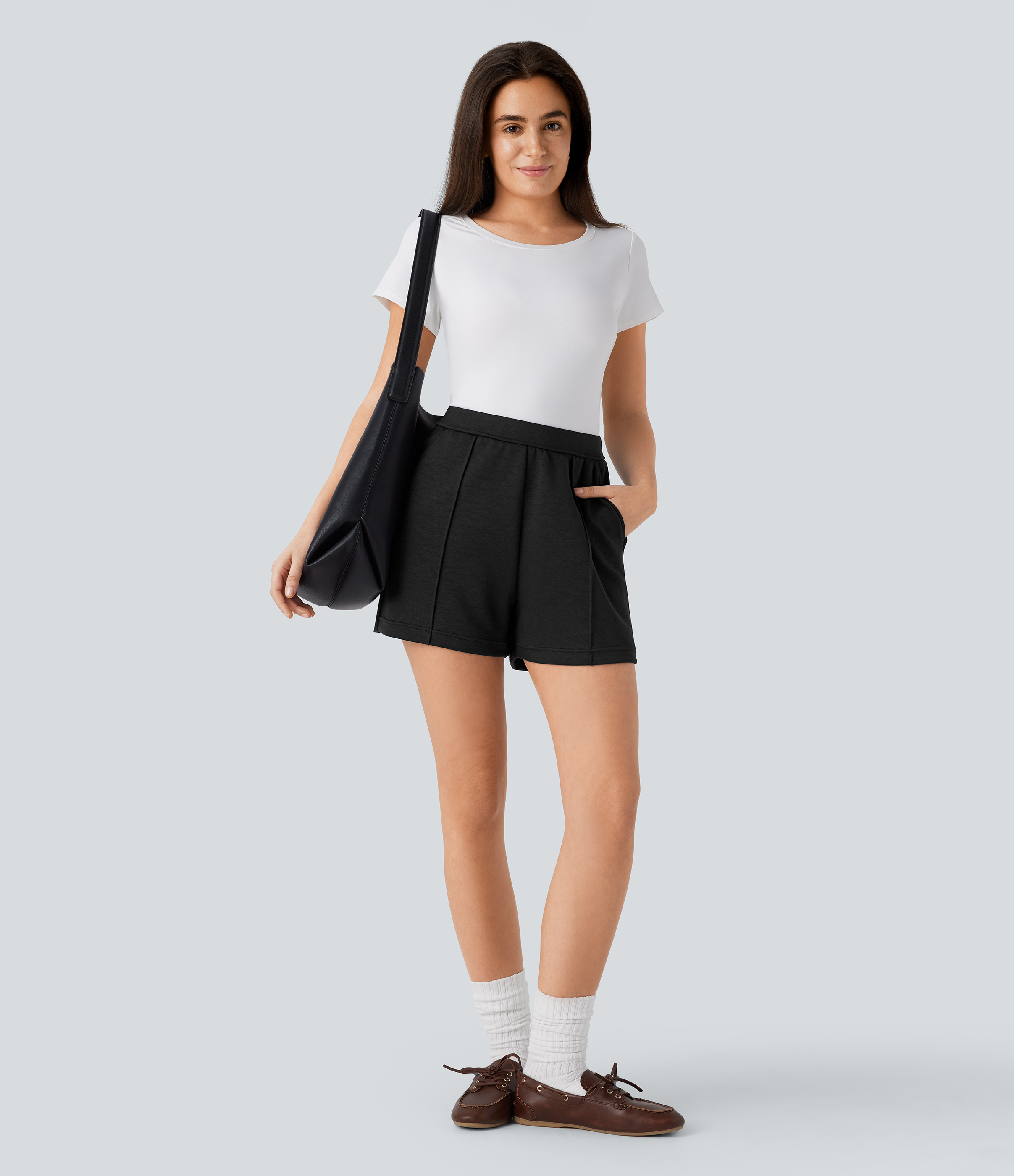 Halara High Waisted Side Pocket Work Shorts  - Black - L booty shorts compression shorts yoga shorts 