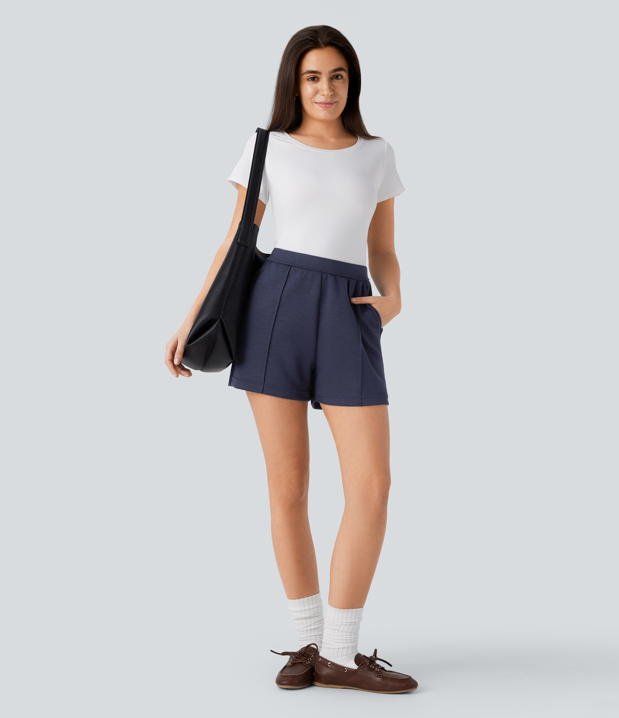 Halara High Waisted Side Pocket Work Shorts  - Midnight Blue - XS booty shorts compression shorts yoga shorts 