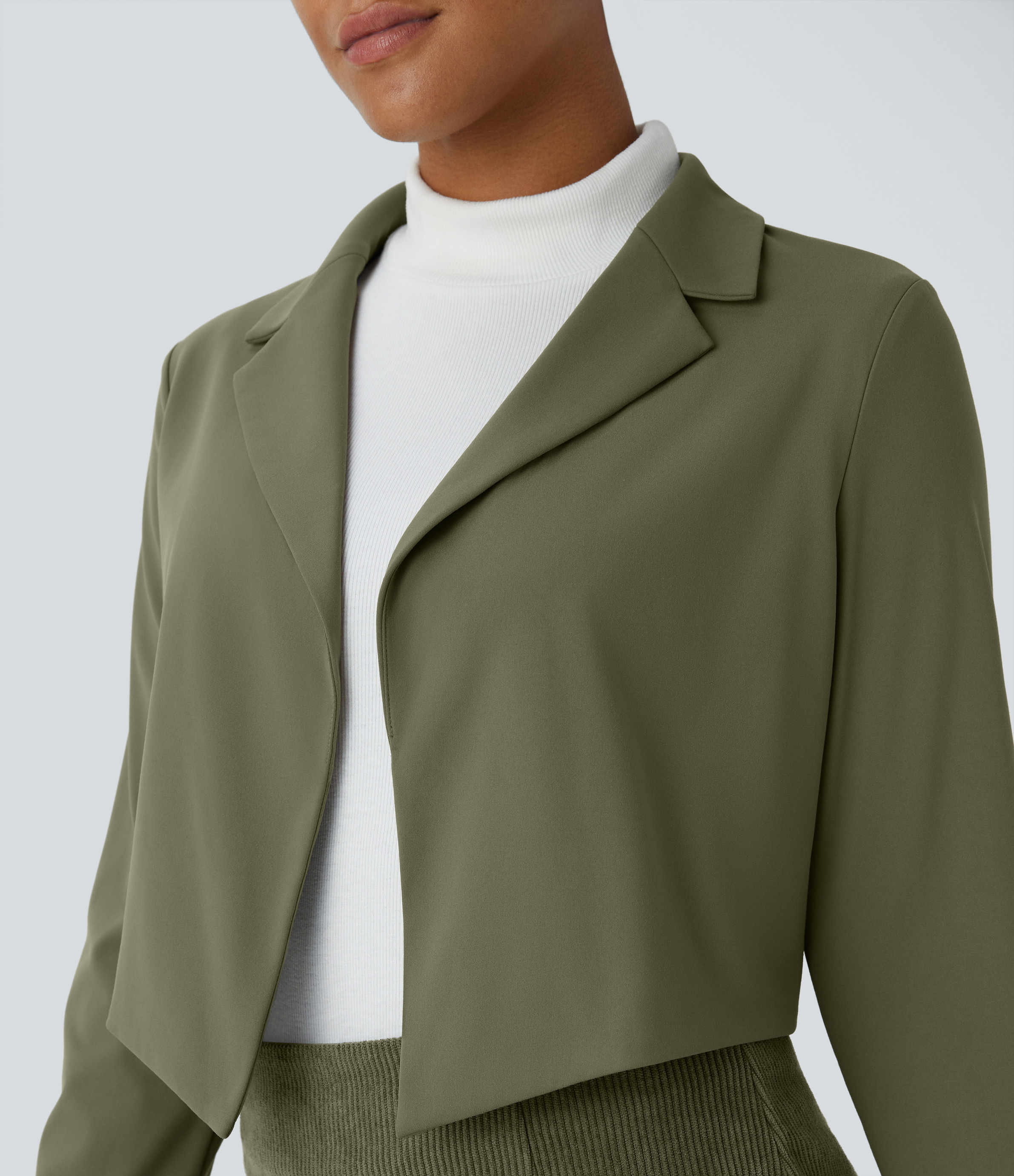 Halara Softlyzeroв„ў Plush Lapel Open Front Solid Cropped Casual Blazer  - Grass Grey Green - M 