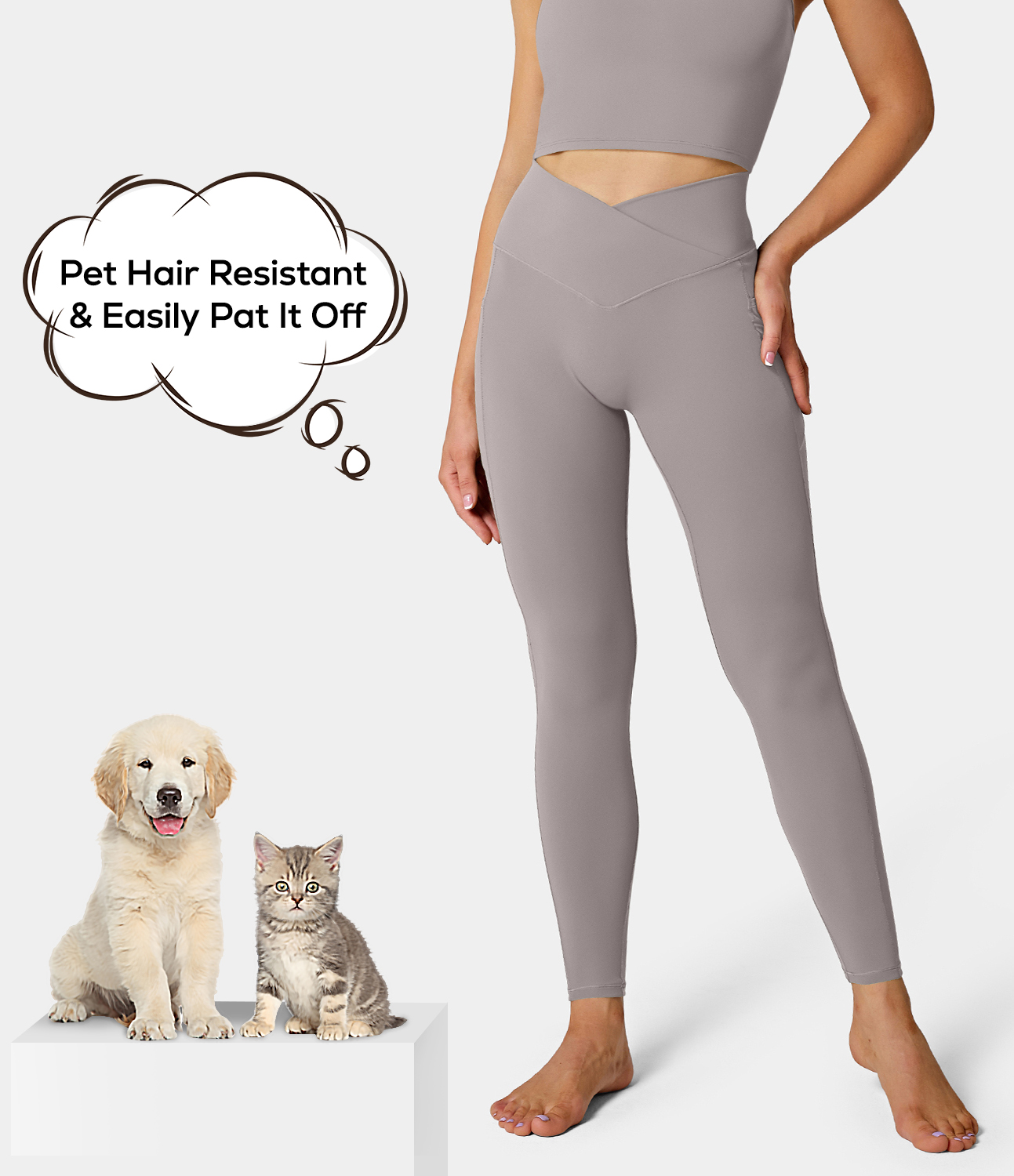 Women's Patitoff Pet Hair Resistant High Waisted Crossover Plain