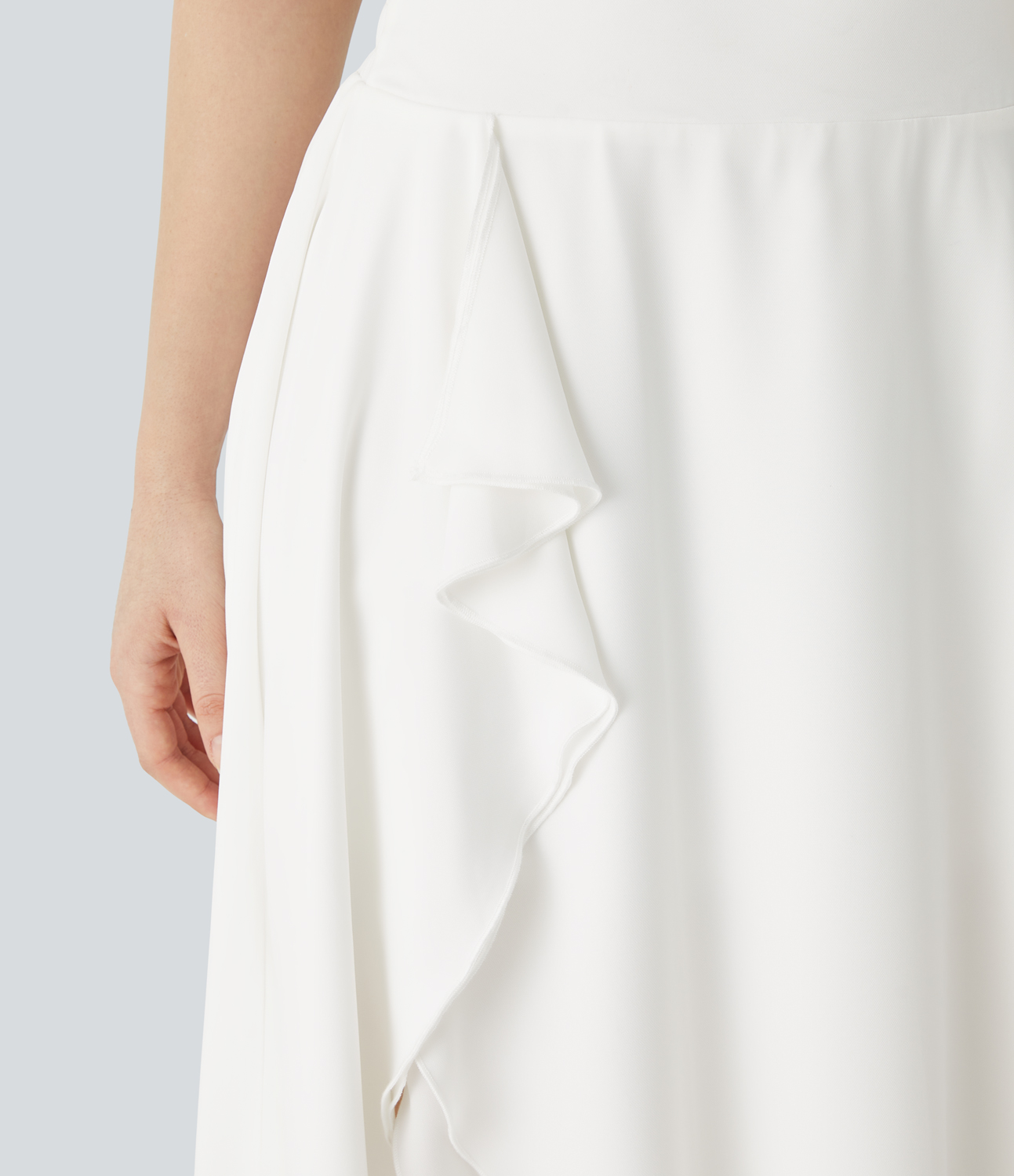 Halara High Waisted Ruffle Trim Split High Low 2-in-1 Flowy Resort Skirt  - White - M(regular) 