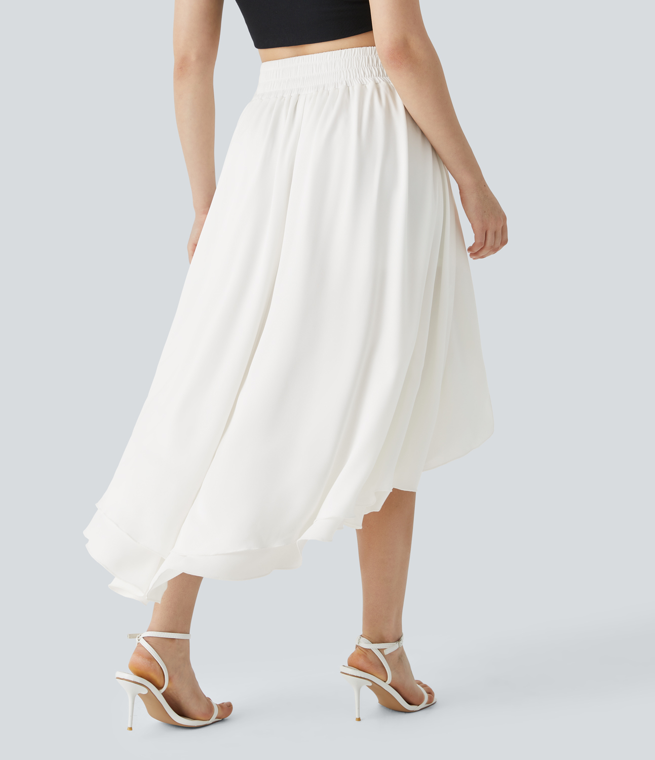 Halara High Waisted Ruffle Trim Split High Low 2-in-1 Flowy Resort Skirt  - White - M(regular) 
