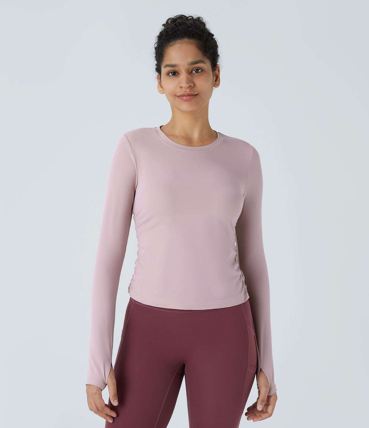 

Halara Round Neck Thumb Hole Ruched Slim Pilates Sports Top - Pink Purple