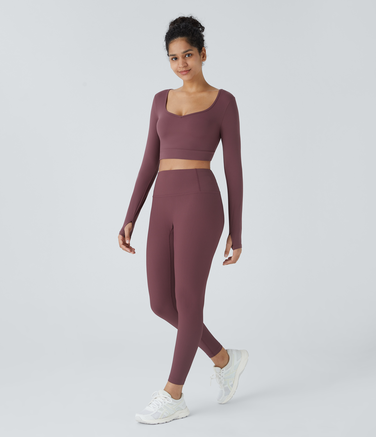Halara Softlyzeroв„ў Plush Cut Out Twisted Thumb Hole Cropped Yoga Sports Top  - Red Mahogany - S 