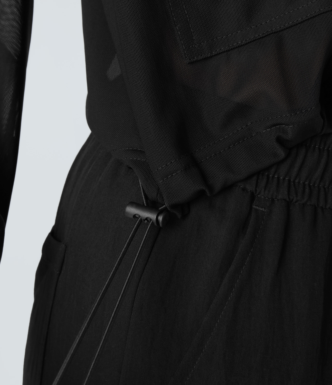 Halara Hooded Zipper Front Pocket Drawstring Hem Sheer Mesh Hiking Jacket  - Black - L 