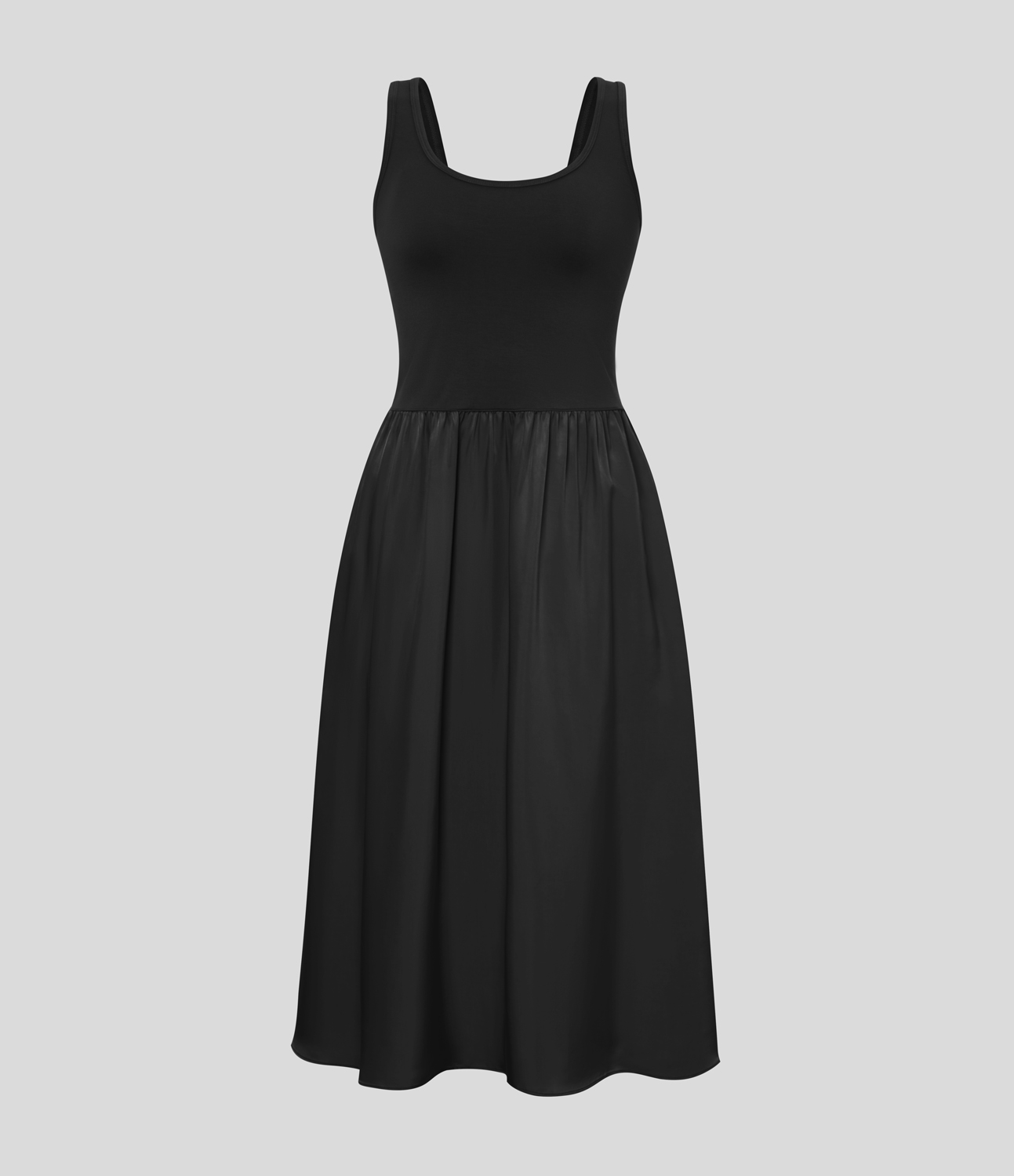 Halara U Neck Sleeveless Backless Plicated Side Pocket Contrast Satin-Like Flare Casual Dress Casual Dress - Black - XS slip dress 