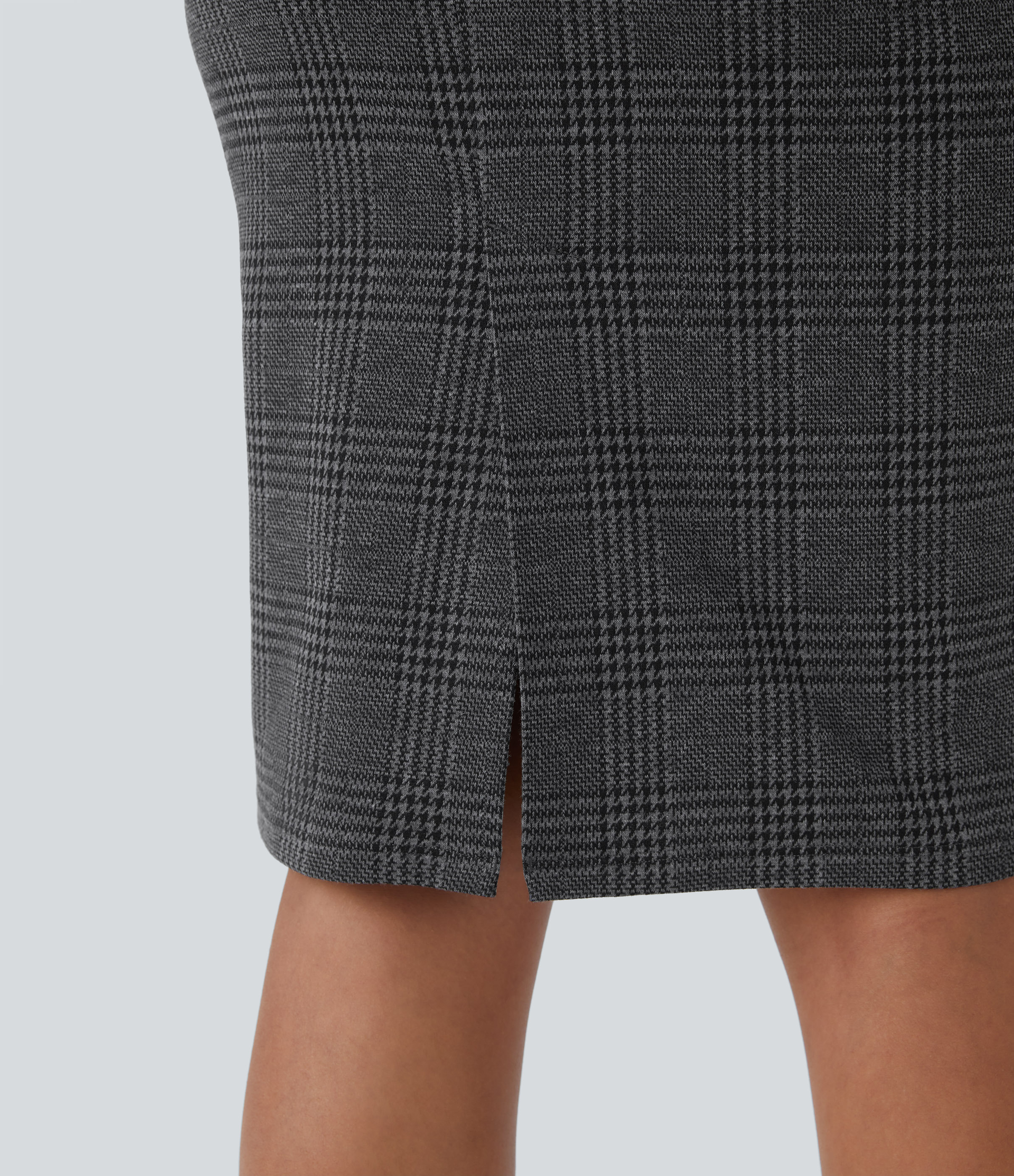 Halara High Waisted Split Hem Houndstooth Plaid Work Pencil Skirt  - Charcoal Black Houndstooth Plaid - S(regular) 