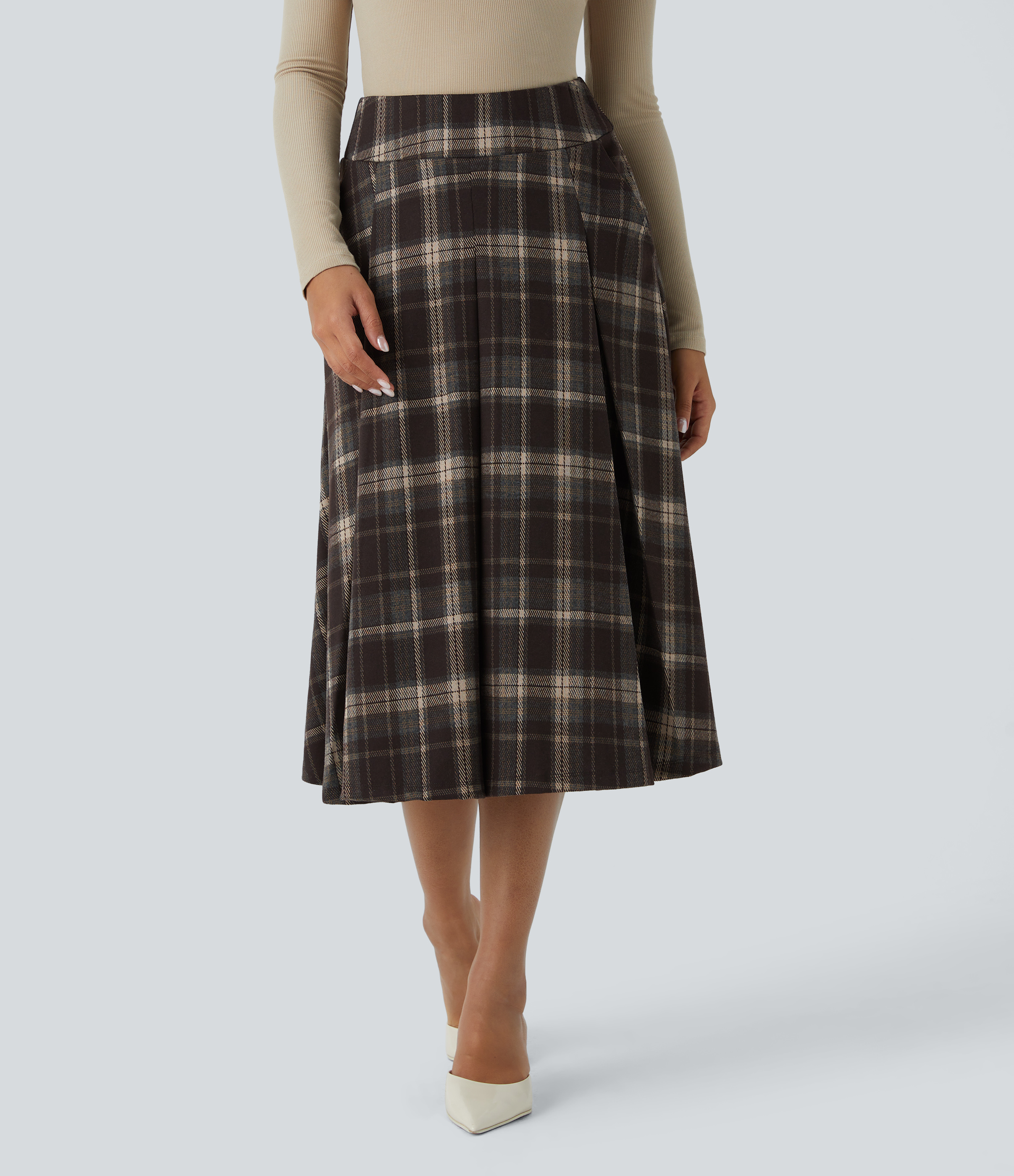 Halara High Waisted Side Pocket Plaid Midi Casual Skirt  - Nordin Red Plaid - M(regular) 