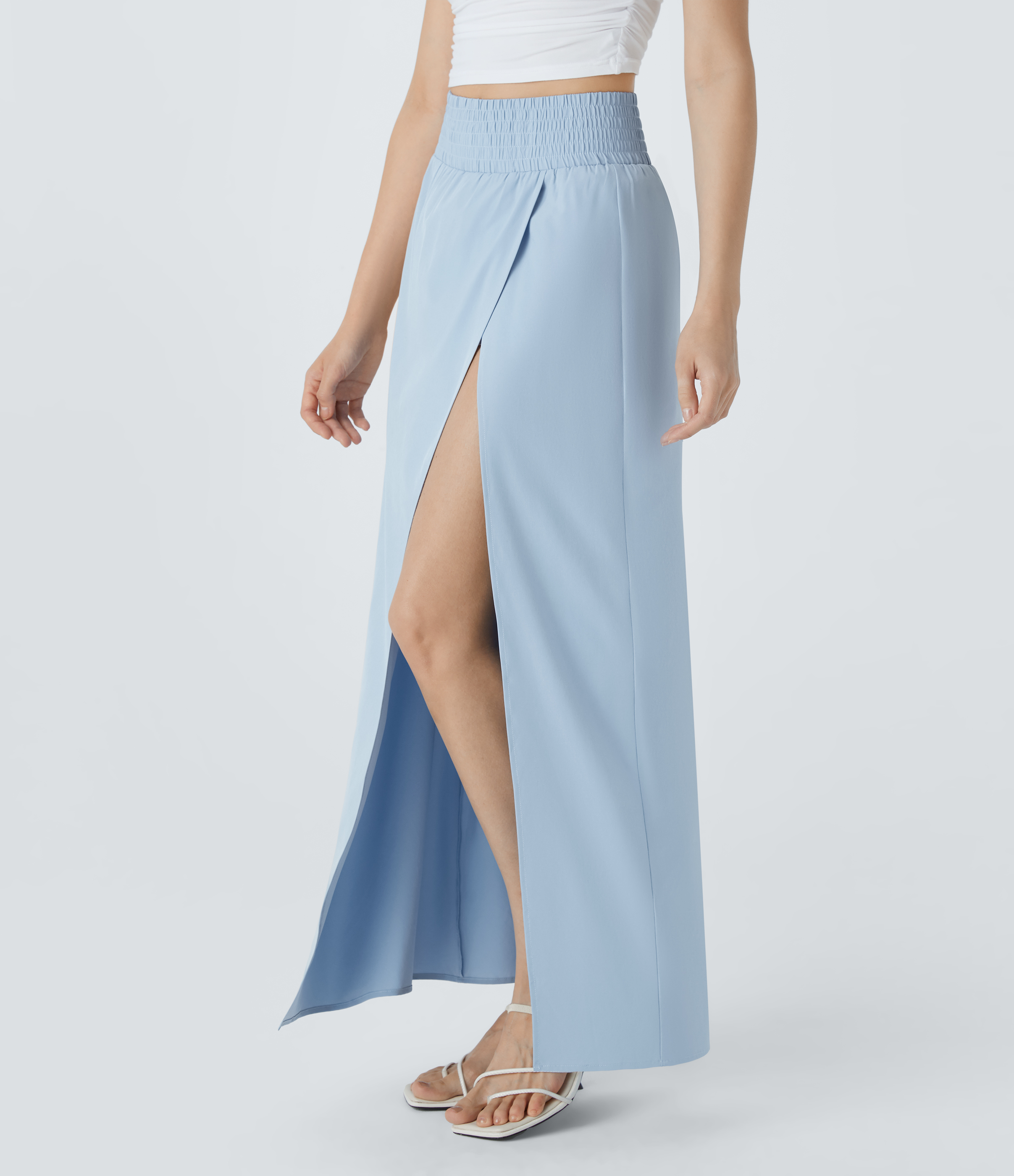 Halara Breezefulв„ў High Waisted Split 2-in-1 Side Pocket Flowy Maxi Quick Dry Casual Skirt  - Ballad Blue - XL(regular) 