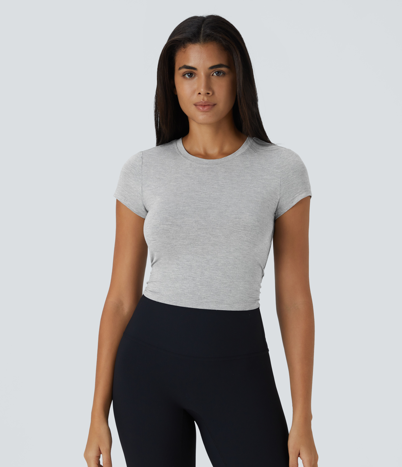 Halara Short Sleeve Cut Out Twisted Sports Top  - Fog Gray - L 
