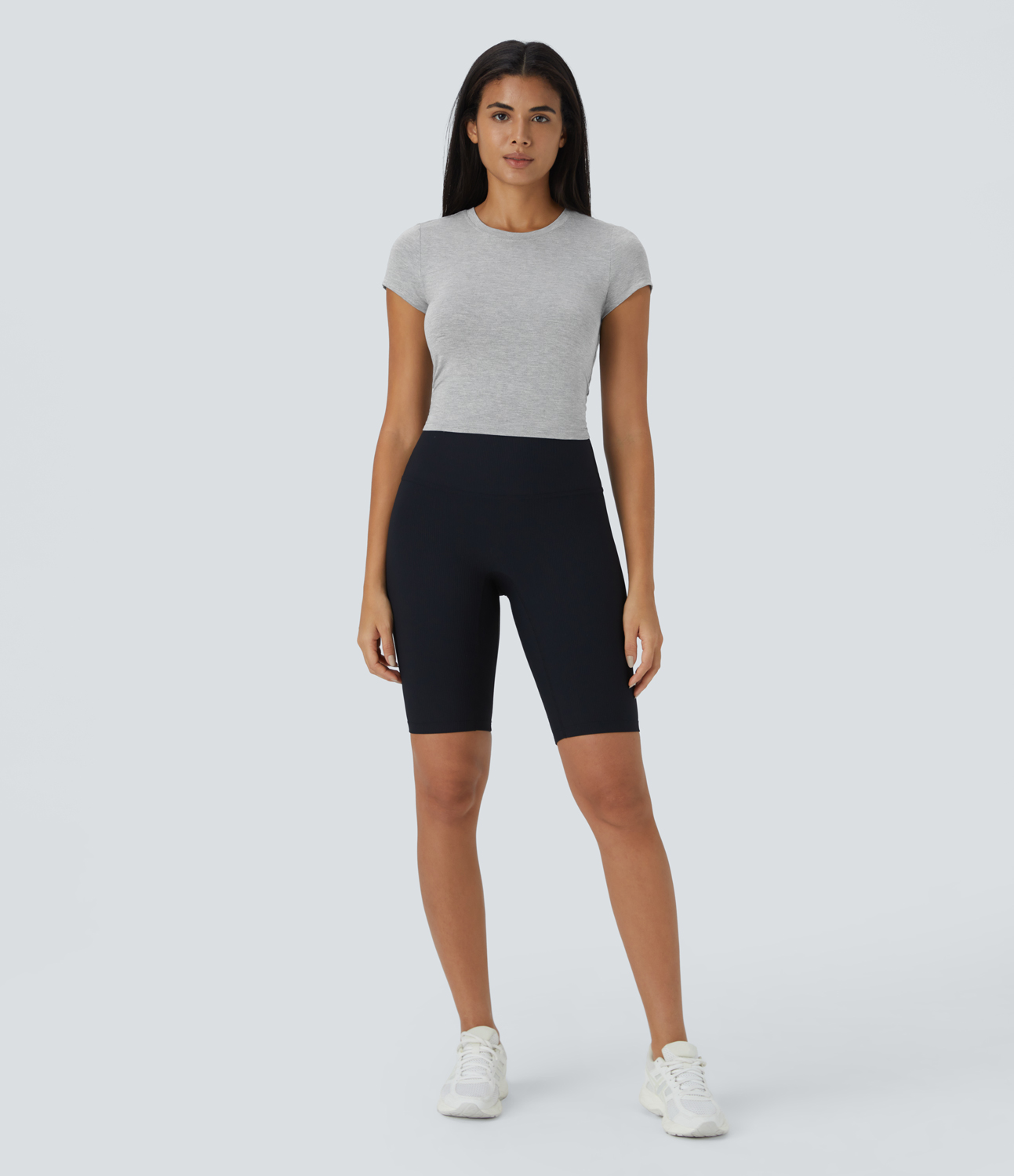 Halara Short Sleeve Cut Out Twisted Sports Top  - Fog Gray - L 