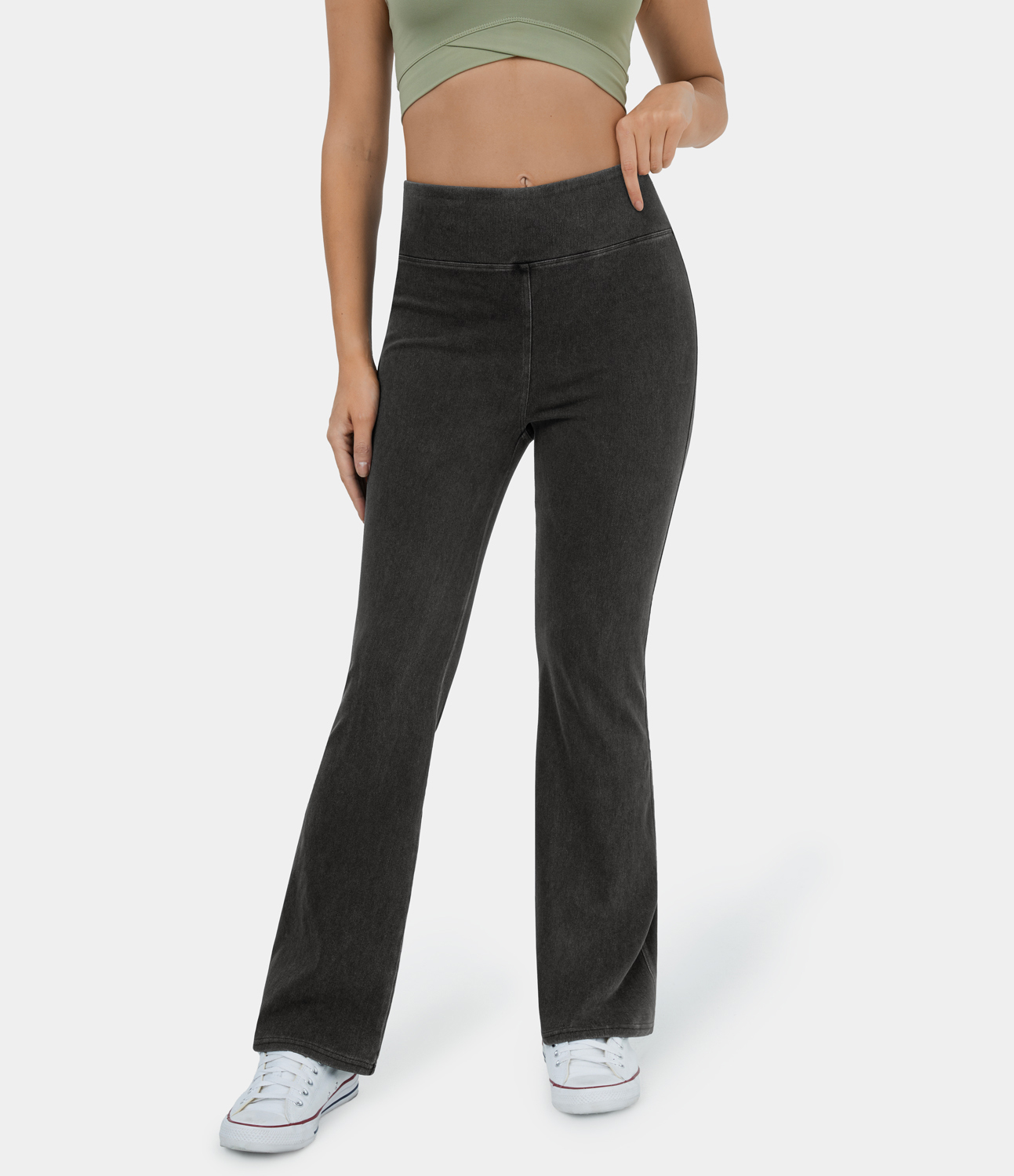 

Halara HalaraMagicв„ў High Waisted Back Pocket Washed Stretchy Knit Casual Bootcut Jeans - Hemp Rope Black Denim
